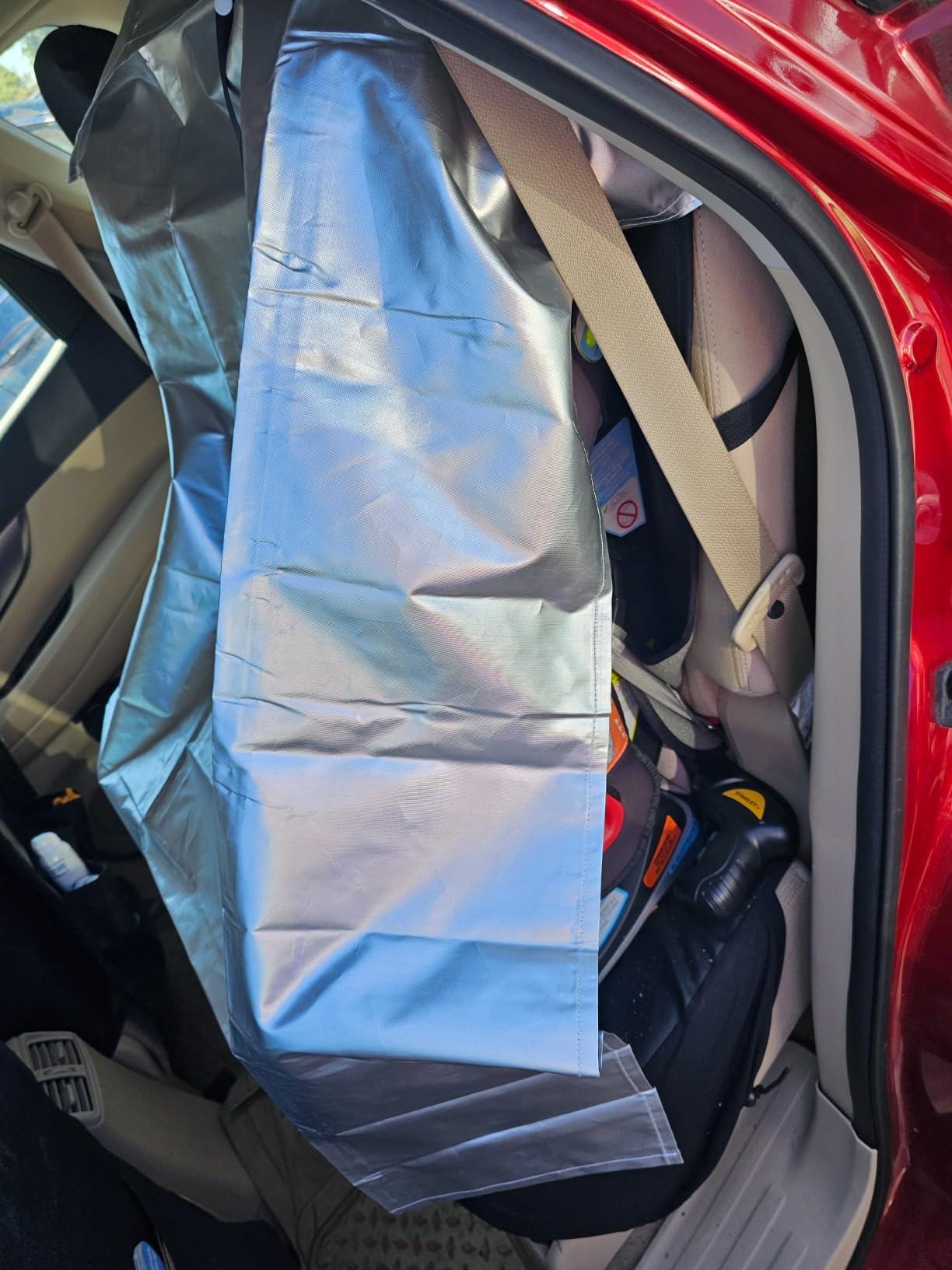 VisionKids Baby Car Seat Sun Shade Cover with Free Storage Bag Included | Infant Car Seat Heat Protector | UV Protection Cooler Cover | Keeps Toddler Seat Cool in Baby Car | Travel Accessories Silver customer photo 2