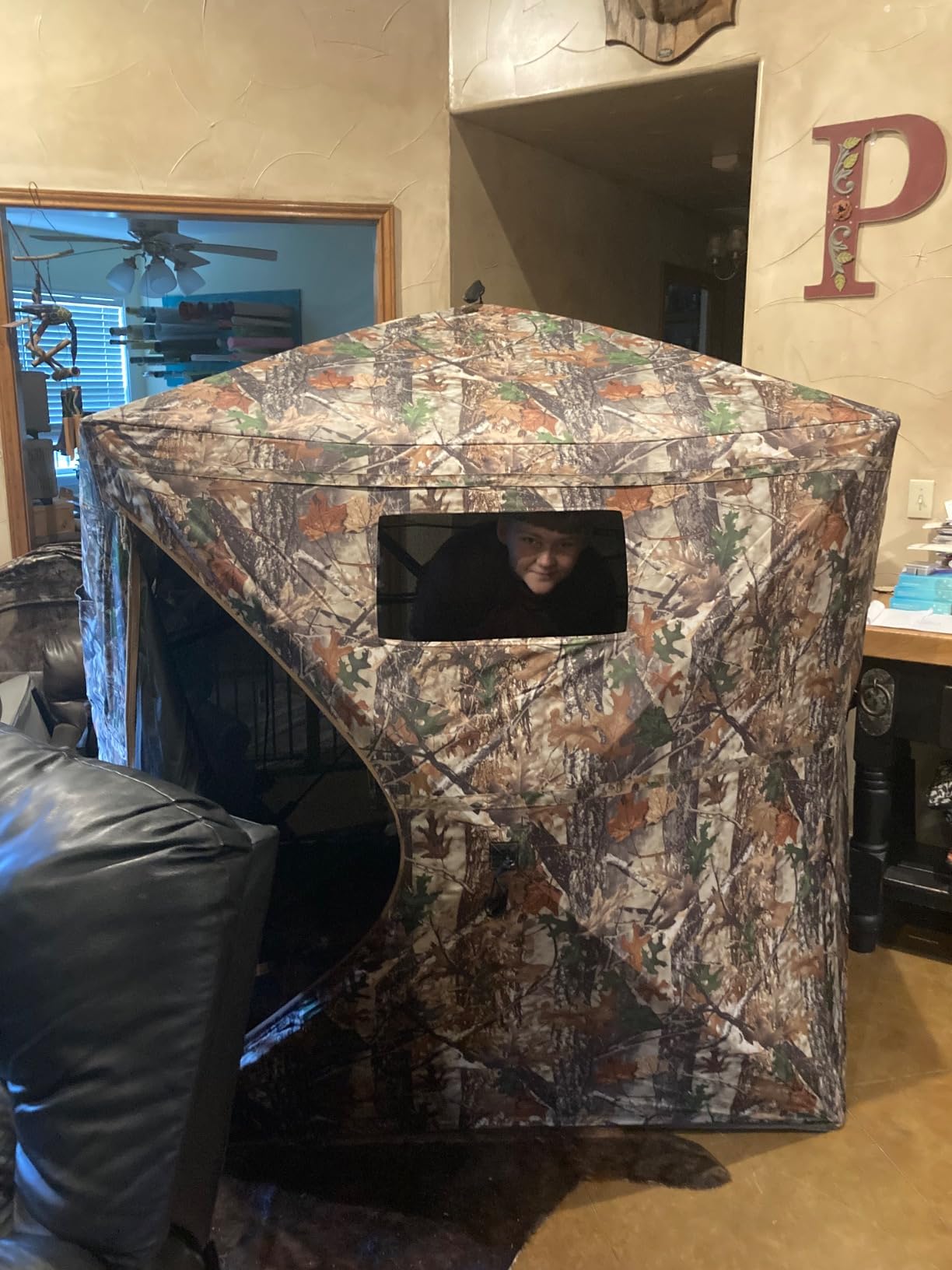 HUNTSEN Portable Hunting Blind - 270°/360° See Through with Waterproof Floor Mat | Detachable Ground Mat, Silent Adjustable Windows, Pop Up Ground Blind for 2-4 Person, Camouflage Shelter for Turkey Deer customer photo 1