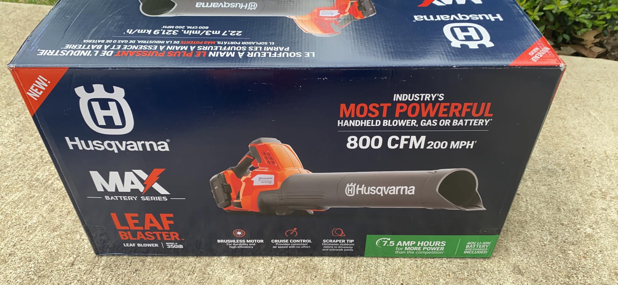 Husqvarna Leaf Blaster 350iB Battery Powered Cordless Leaf Blower, 200-MPH 800-CFM, Brushless Motor and Quiet Operation, 40V Lithium-Ion 7.5 Ah Battery and Charger Included customer photo 1