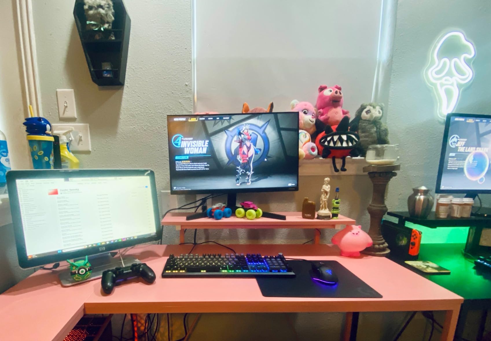 Bestier 58-Inch L-Shaped Gaming Desk with Charging & LED, Black | Charging 3AC+2USB, RGB LED Strip, Reversible Shelves, Monitor Stand, Headphone Hook, Metal Mesh Shelf customer photo 1