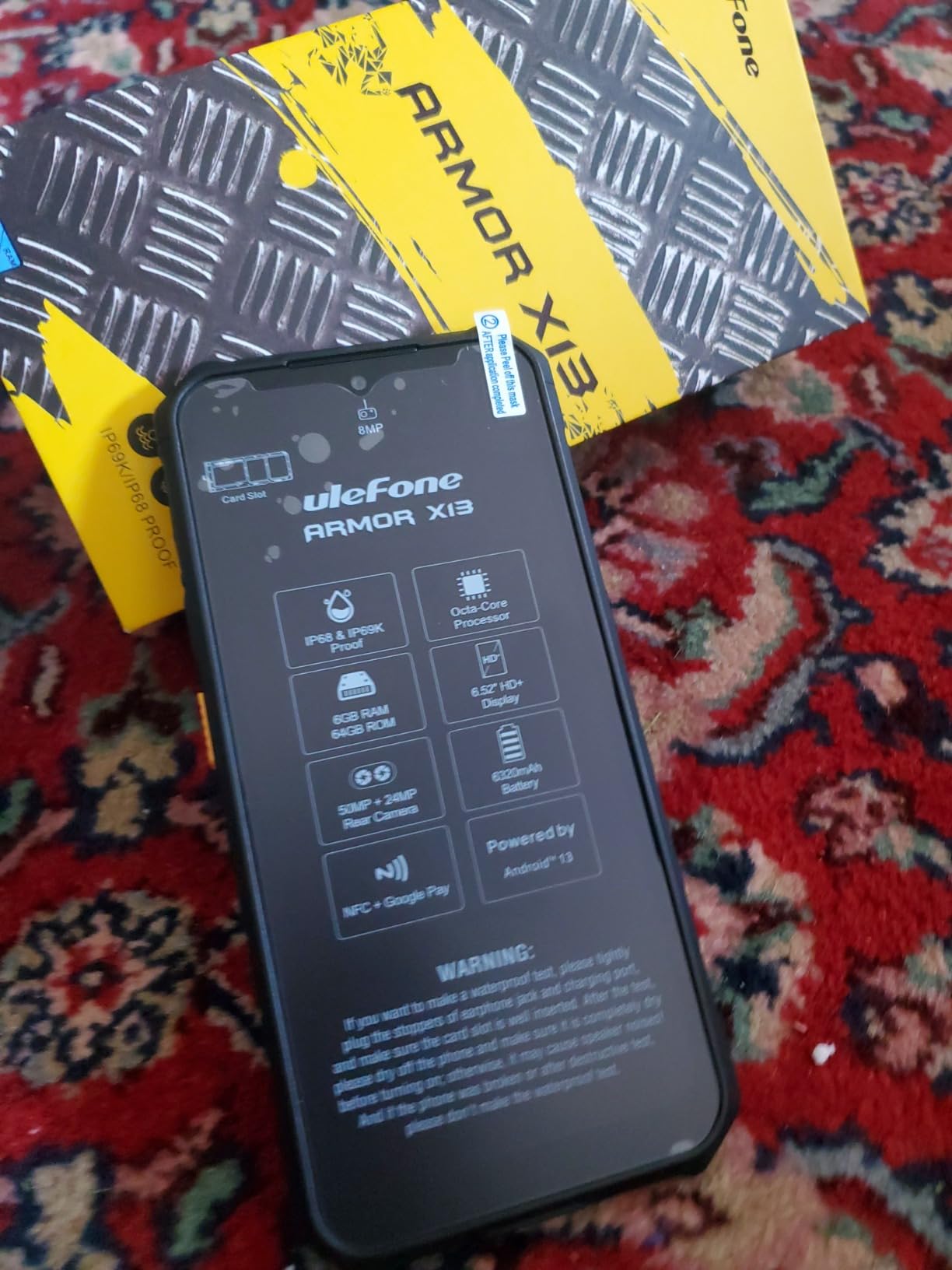Ulefone Armor X13 Rugged Phones Unlocked, IP68/IP69K Waterproof Phone, MTk Helio G36 12GB+64GB, 50MP+24MP Night Vision Camera, 6.52