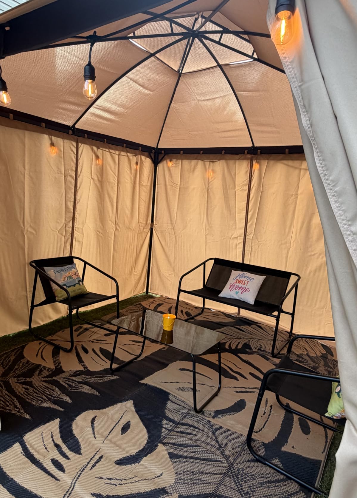 LAUSAINT HOME 10'x10' Patio Arc Gazebo, Outdoor Canopy Tent with Curved Roof Design, Double Tier Top, Privacy Curtains & Wind-Resistant Ropes, Backyard Garden Lawn, Khaki customer photo 2