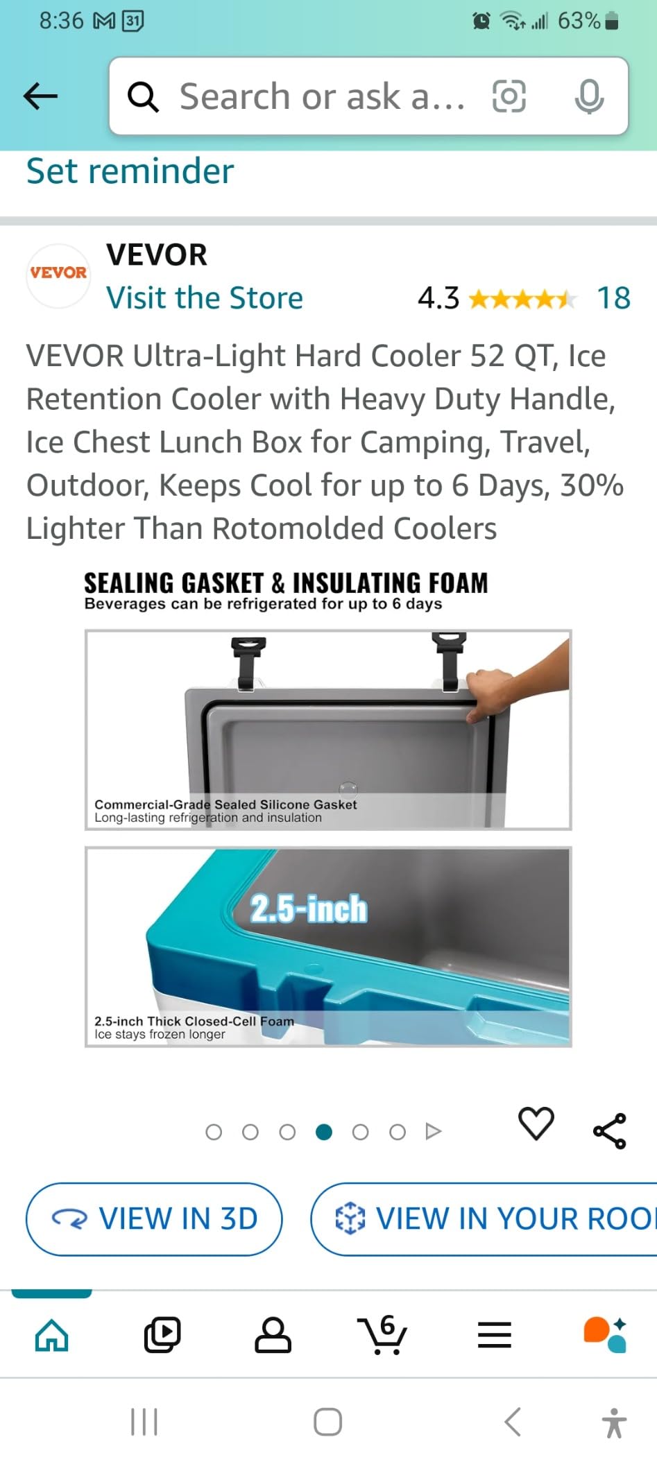 VEVOR Ultra-Light Hard Cooler, Ice Retention Cooler with Heavy Duty Handle, Ice Chest Lunch Box for Camping, Travel, Outdoor, Keeps Cool for up to 6 Days, 30% Lighter Than Rotomolded Coolers customer photo 1