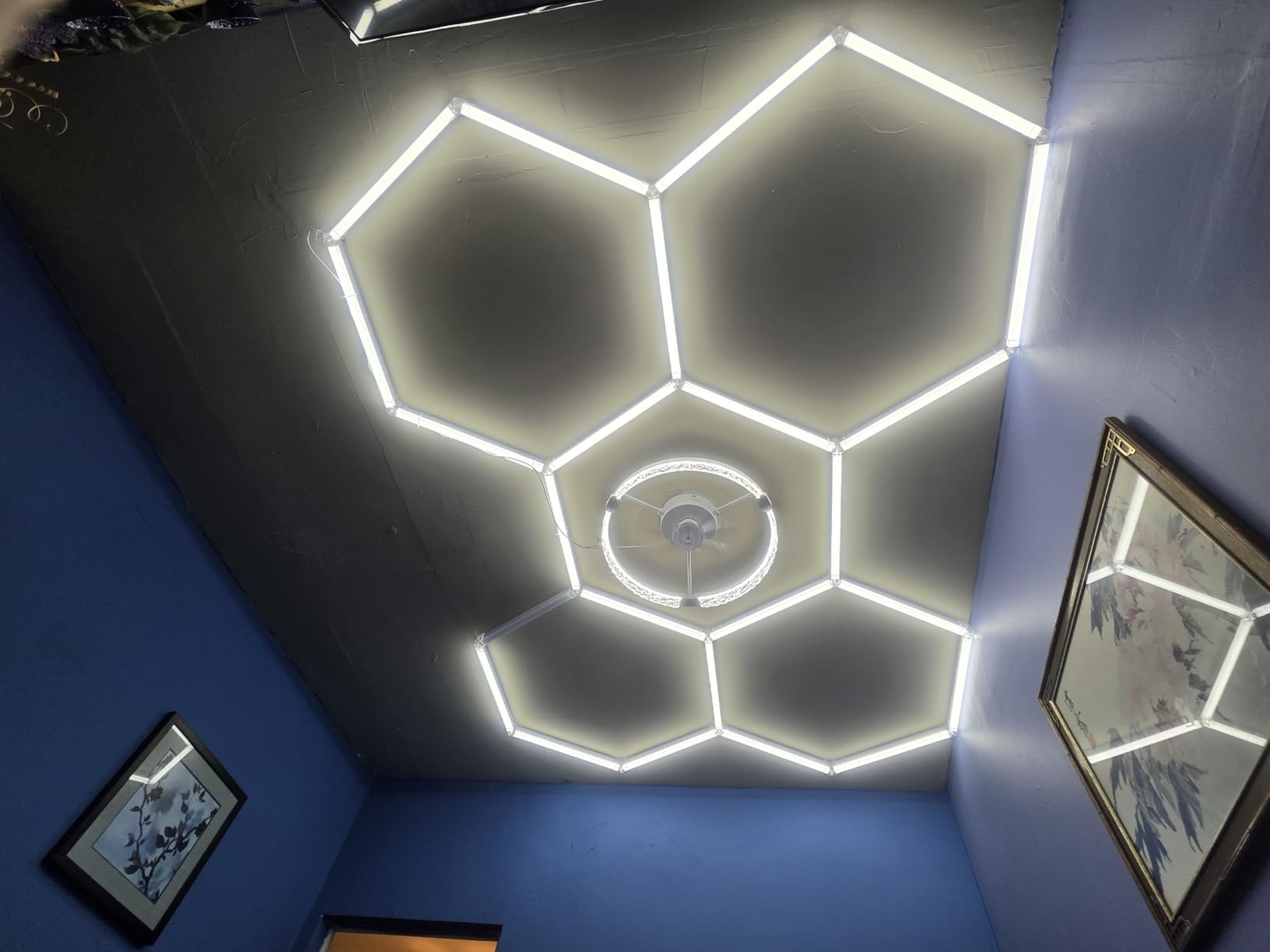 FERUERW Hexagon Garage Lights 14 Hex with Rectangle Frame | High Brightness 672W 86400LM 6500K, Grid for Garage, Shop, Basement, Car Detailing Shop etc. with Mounting Clip customer photo 1