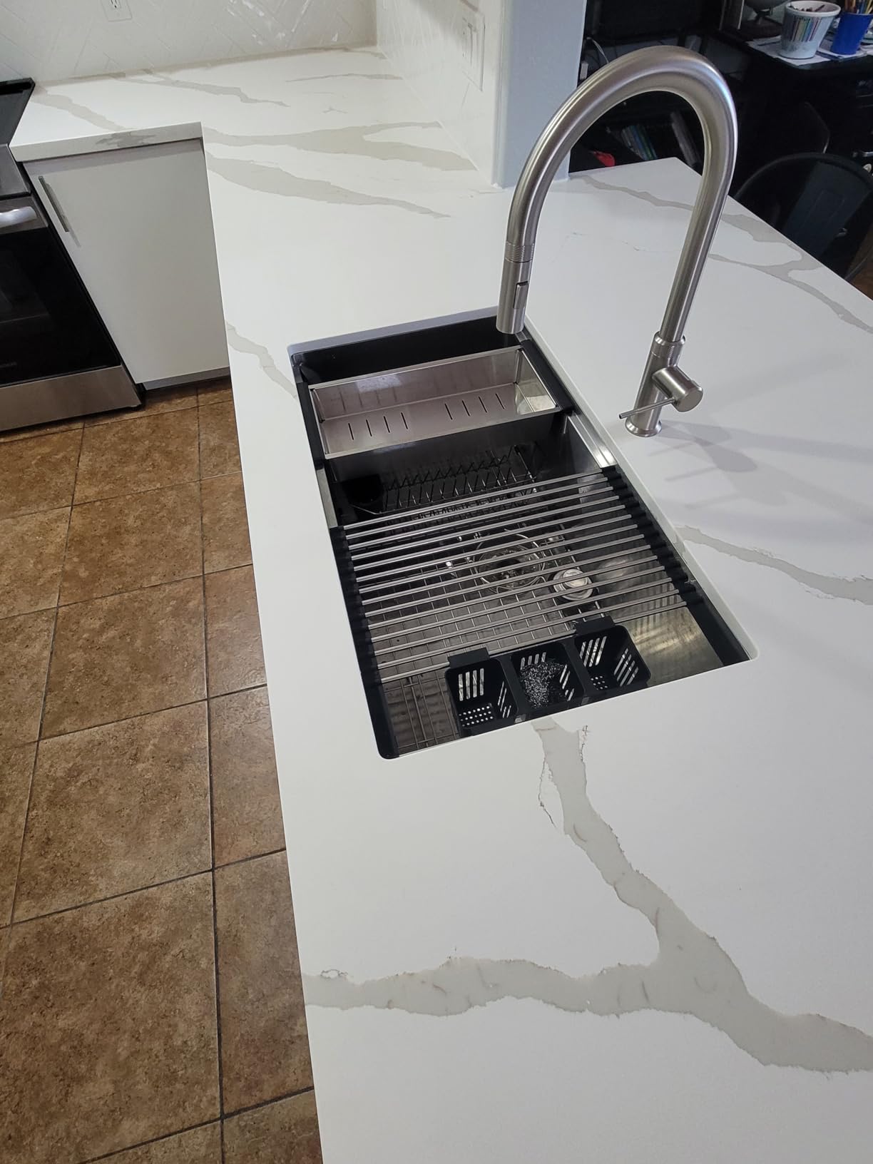 30 Inch Undermount Kitchen Sink Superior Drain Kitchen Sinks 11 Gauge (3mm) Stainless Steel, Single Bowl Integrated Ledge Multifunctional Workstation Set customer photo 2