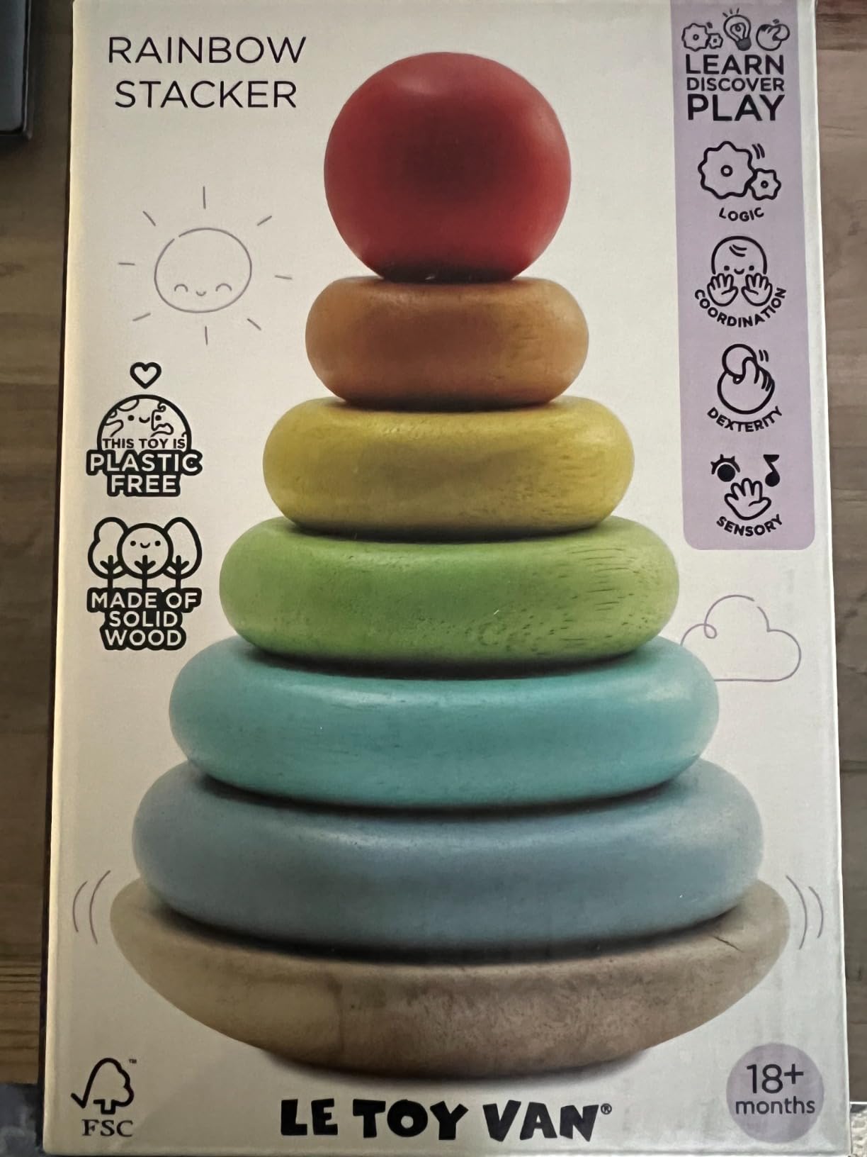 Le Toy Van - Wooden Rainbow Stacker | Girl & Boy 7 Piece Rainbow Wobbling Ring Stacker - Suitable for 18+ Months customer photo 1