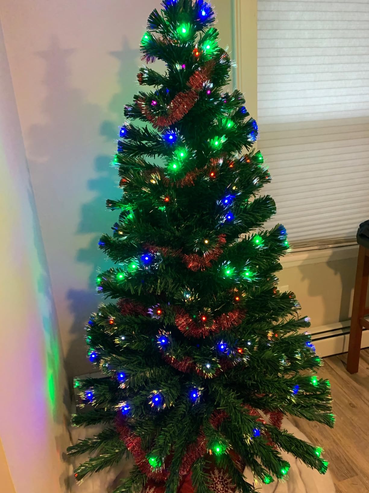 Goplus 8ft Fiber Optic Pencil Christmas Tree, Pre-Lit Artificial Slim Christmas Tree with Colorful Lights, 889 Branch Tips, Foldable Metal Stand customer photo 2