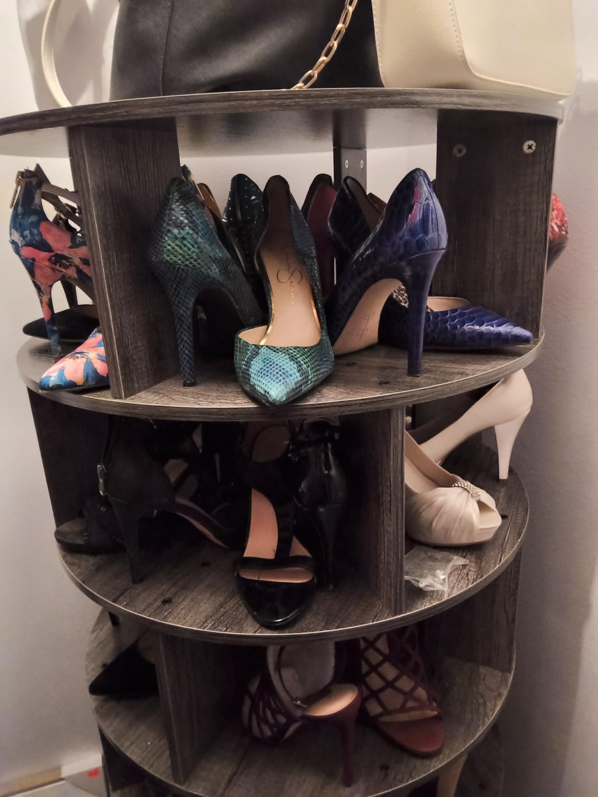 Aheaplus Rotating Shoe Rack, 5-Tier Wood Shoe Organizer for Closet, 360° Spinning Shoe Rack Tower Space-Saving Shoe Storage Shelf for Entryway, Garage, Bedroom, Rustic Brown customer photo 1