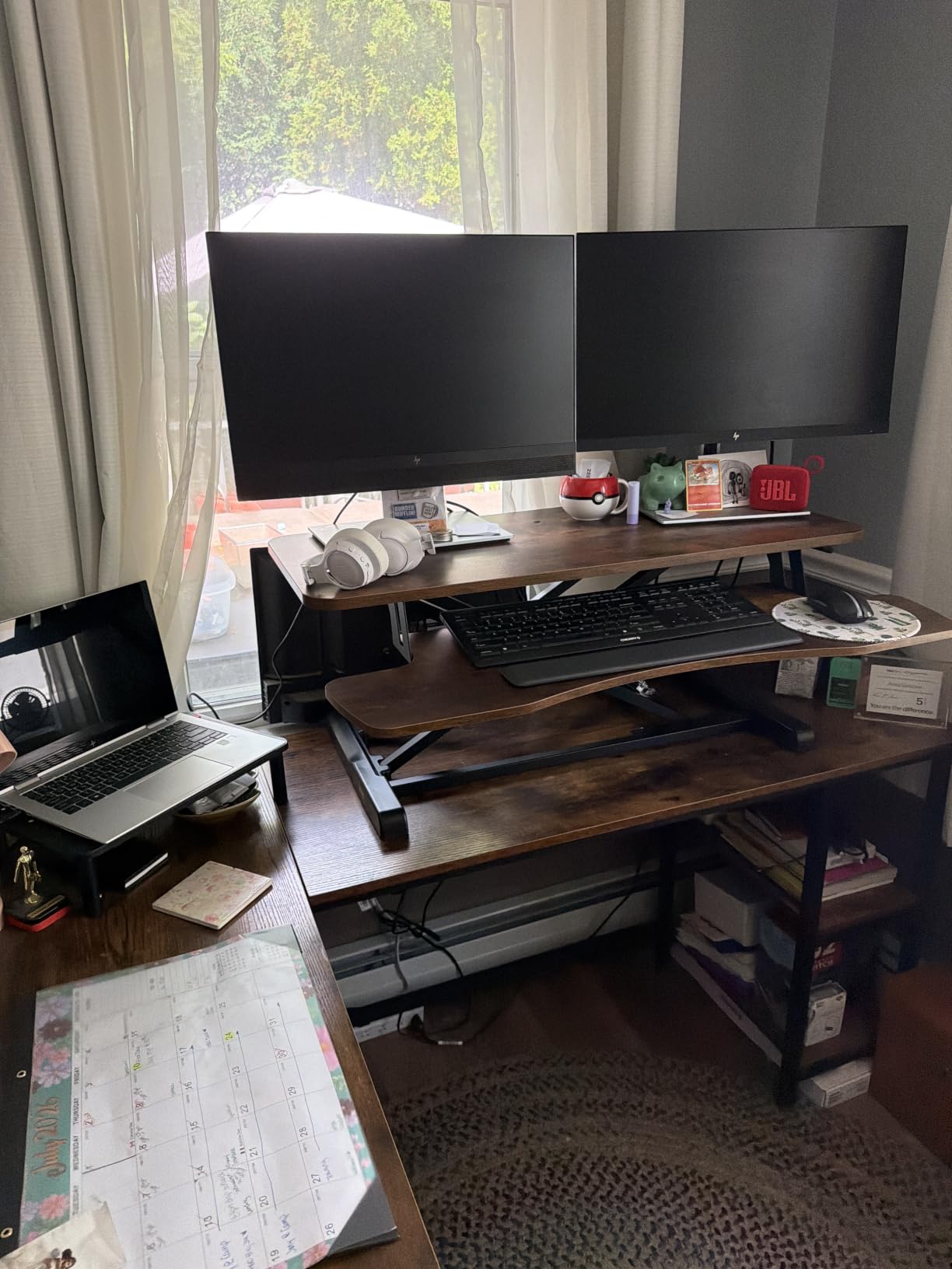 VIVO Black 48 in Standing Desk Converter, DESK-V048KB | Extra Large, Height Adjustable, Stand Up Desk Riser, Keyboard Tray, Dual Monitor & Laptop Workstation, Black Frame, K Series customer photo 2