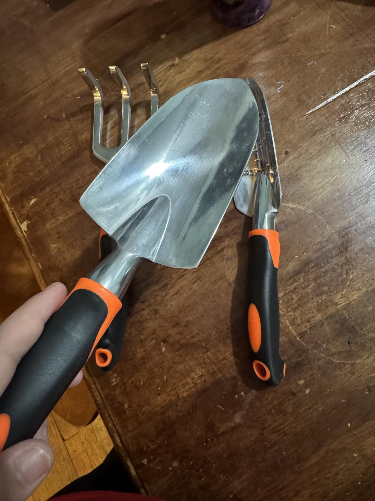 Garden Tools Set, 3 Pack Heavy Duty Gardening Tools Set Include Garden Shovel, Transplant Trowel and Hand Rake with Ergonomic Handle, Aluminum Alloy customer photo 2