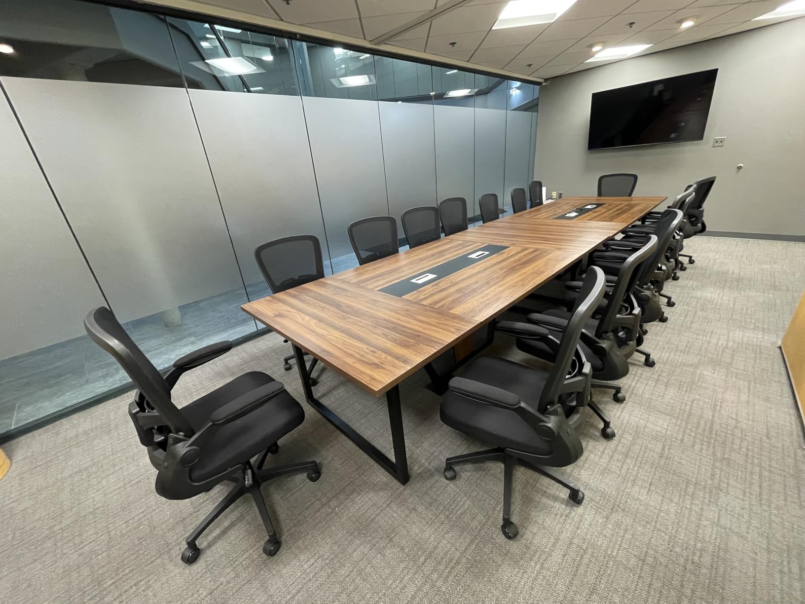 Tribesigns 8FT Conference Table, 94.49 L x 47.24 W x 29.53 H Inches Large Meeting Podcast Table for 10 People, Business Style Wooden Training Table with Strong Metal Frame for Office Conference customer photo 1