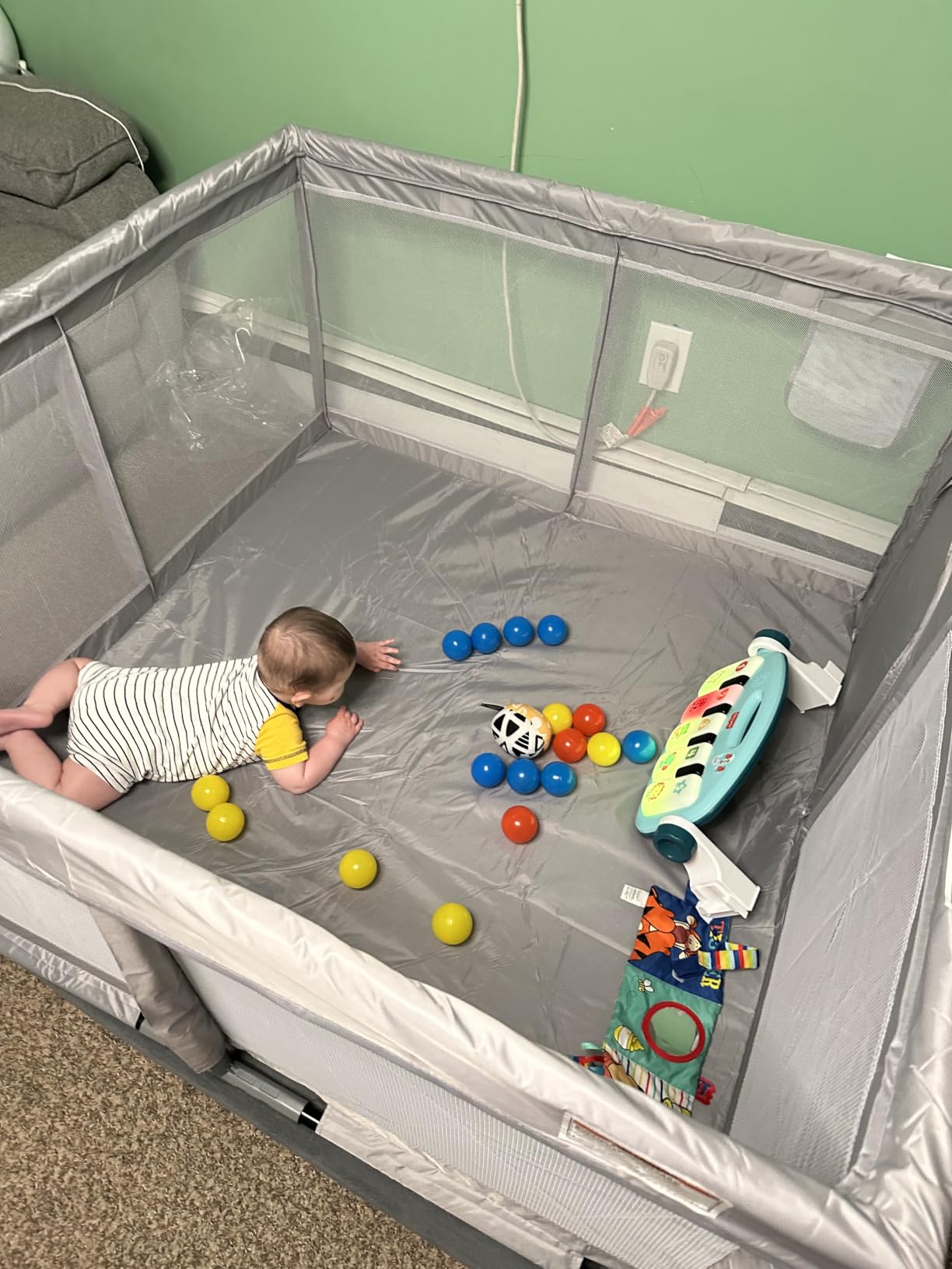 XVISHX Baby Playpen 50 x 50 Inch Play Pen Playards, Playpen for Babies and Toddlers, Baby Playard for Indoor & Outdoor Active Center Game Fence, with Skin-Friendly Fabric and Soft Breathable Mesh Grey customer photo 2