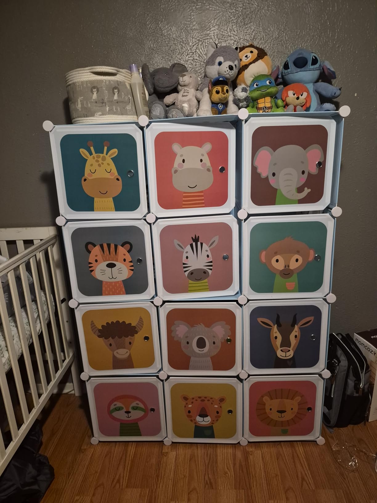 Costzon Kids Closet, Cartoon DIY Modular Dresser Storage Organizer with 12 Cubes & 2 Clothes Hanging Rack, Portable Armoire for Baby Toddlers, Kids Wardrobe for Bedroom Nursery (Pink) customer photo 1