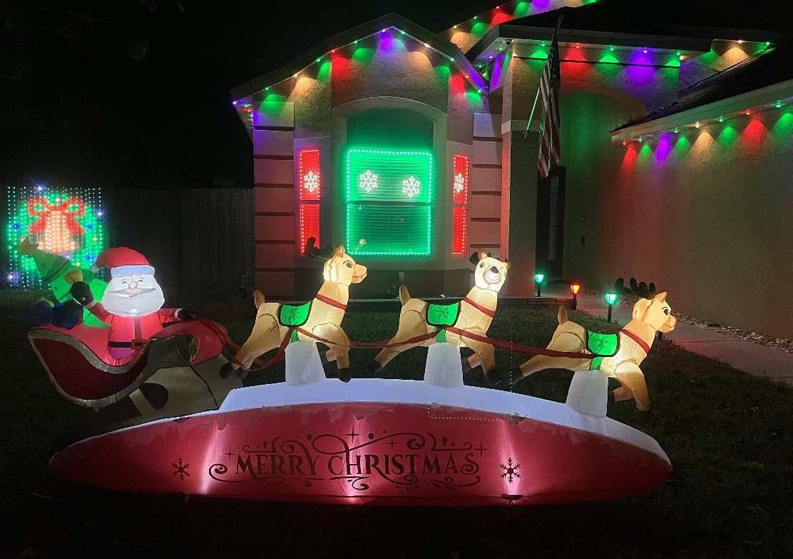 ZPISF 10 FT Santa Sleigh with Reindeer Christmas Inflatables Outdoor Decorations, Christmas Blow Up Yard Decorations for Garden Lawn Xmas Decor customer photo 2