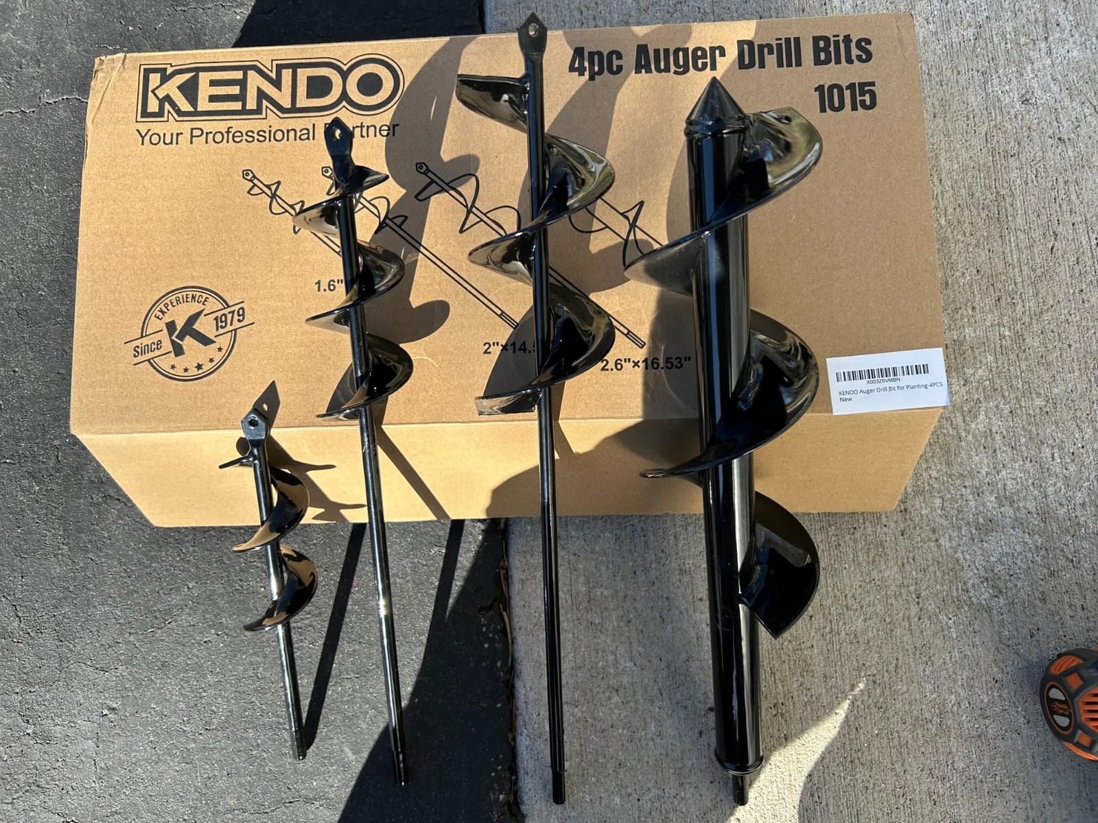 KENDO Auger Drill Bit for Planting Set of 4, Garden Ground Earth Spiral Drill Bits and Bulb Planter Tool for 3/8
