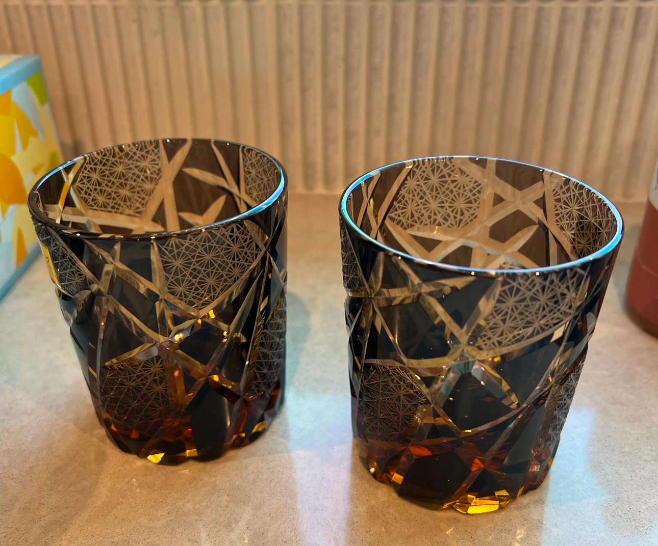 JINZHI Edo Kiriko Old Fashioned Glasses Japanese Style Crystal Amber 8 0z Black Diamond Cut Glass Cup Tumbler for Vodka Cocktail Whiskey customer photo 2