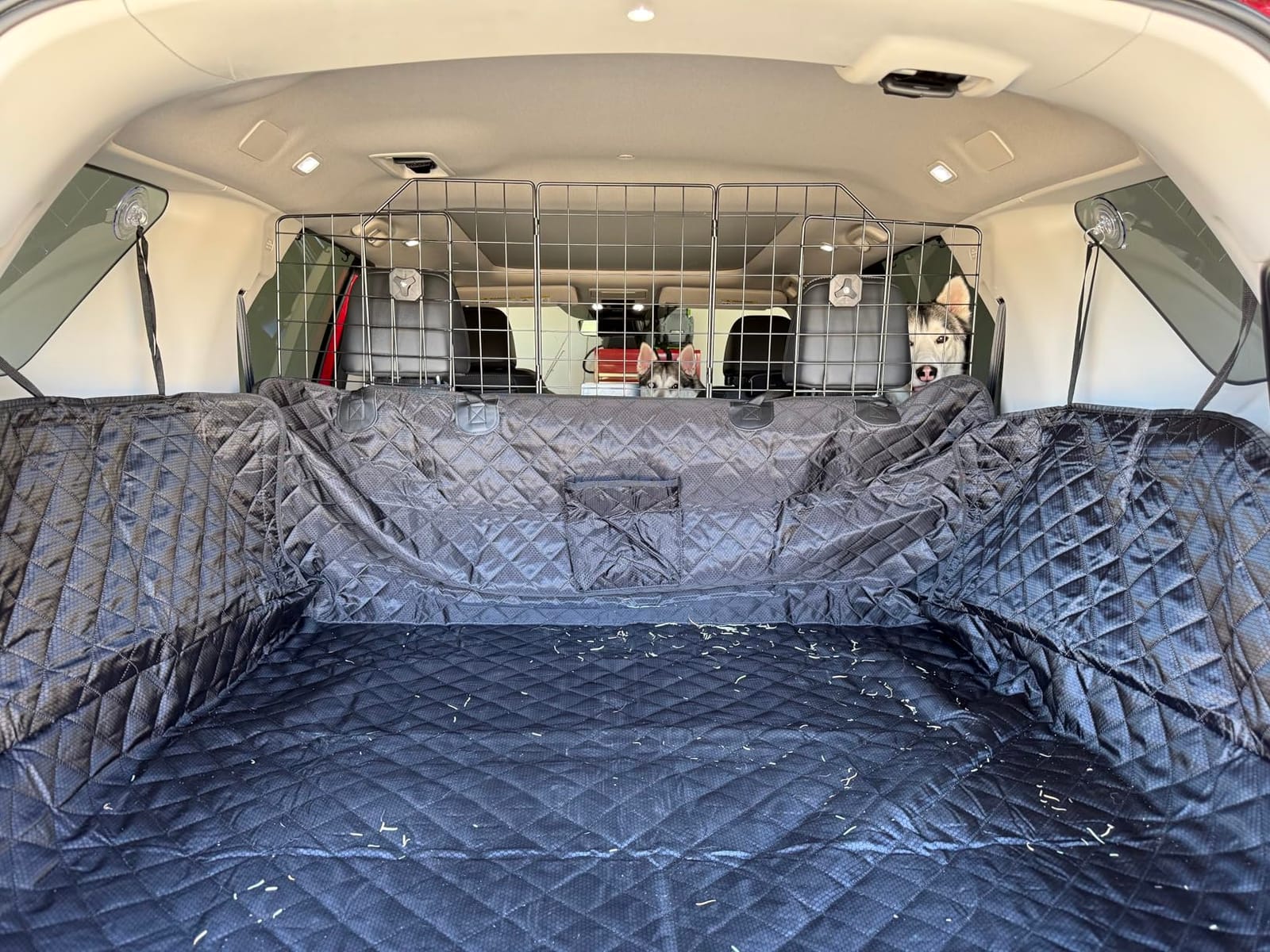 rabbitgoo Dog Car Barrier for SUV, Heavy-Duty Steel Wire Pet Gate, Foldable | Adjustable Universal-Fit Divider, Triple Folding for Cargo Area Vehicles Trucks Safety Travel customer photo 1
