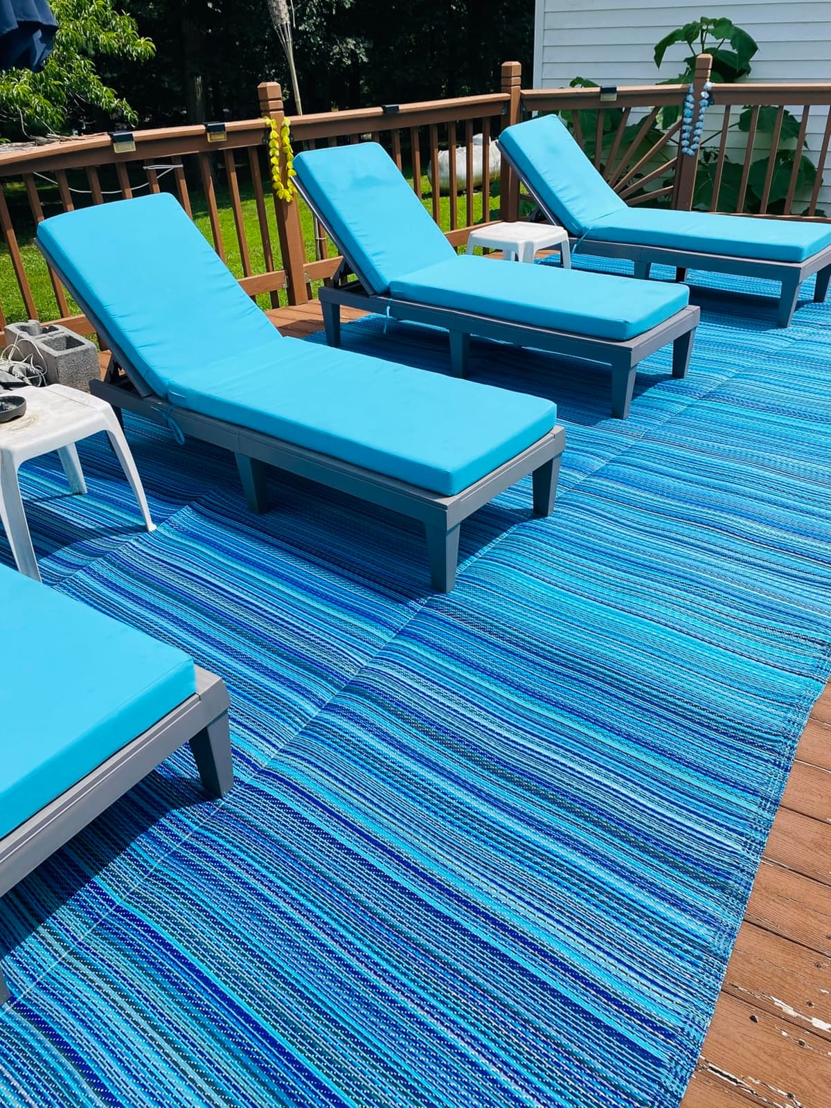 FH Home Outdoor Camping Rug - Waterproof, Fade Resistant, Reversible - Premium Recycled Plastic - Striped - Large Patio, Deck, Sunroom, RV - Havana - Turquoise - 9 x 18 ft Foldable customer photo 1