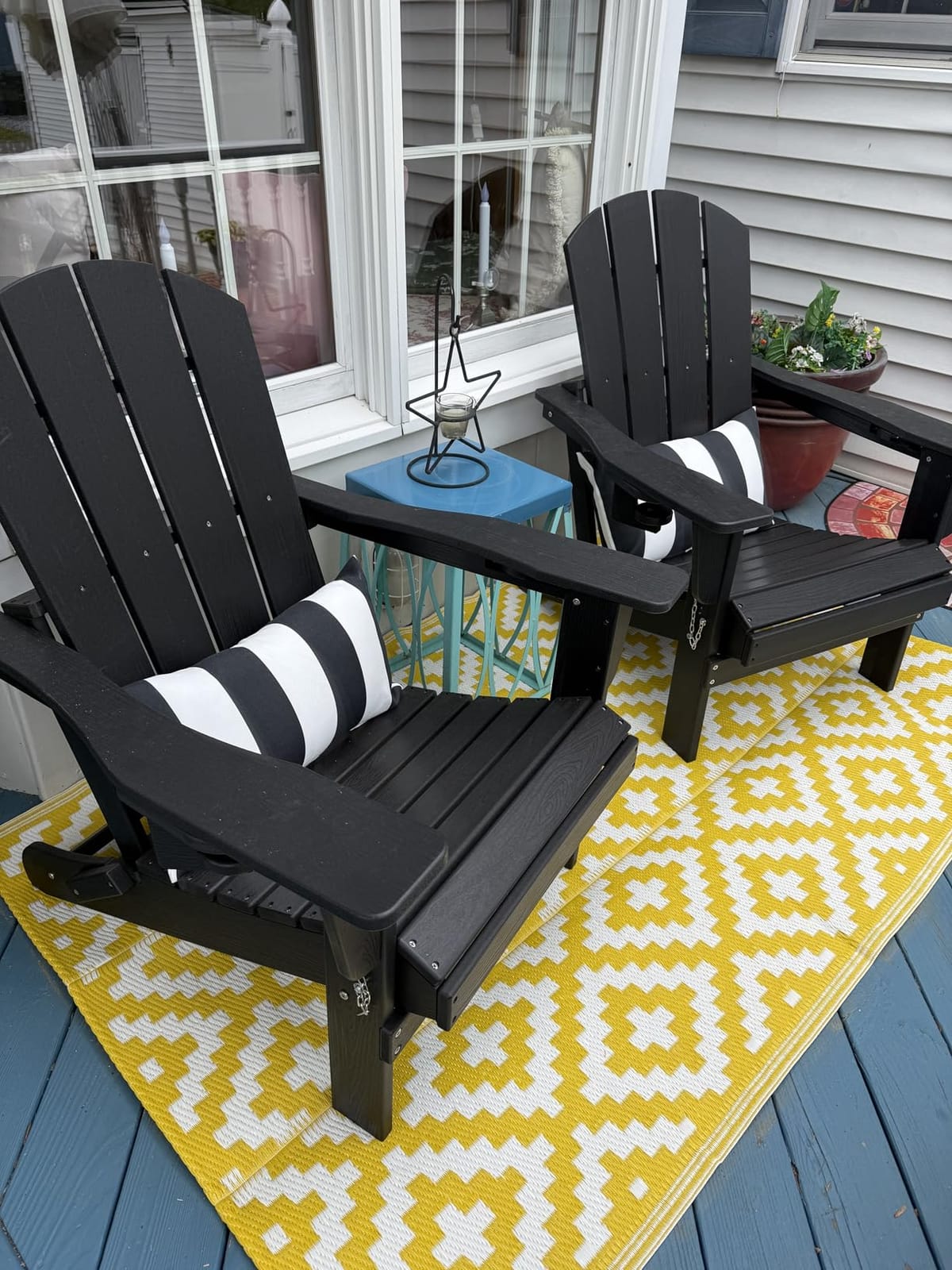 FH Home Outdoor Camping Rug - Waterproof, Fade Resistant, Reversible - Premium Recycled Plastic - Striped - Large Patio, Deck, Sunroom, RV - Havana - Turquoise - 9 x 18 ft Foldable customer photo 2