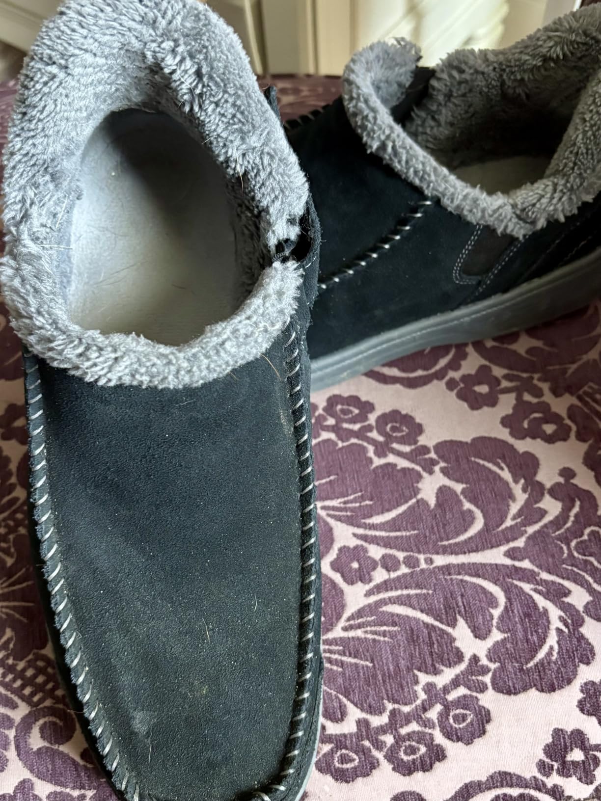 Orthofeet Vito Orthopedic Men's Slip-On Slippers | Hands-Free Water-Repellent Slip-On Adjustable House Shoes with Faux Fur, Arch Support, Ergonomic Cushioning, Wide Toe Box customer photo 2