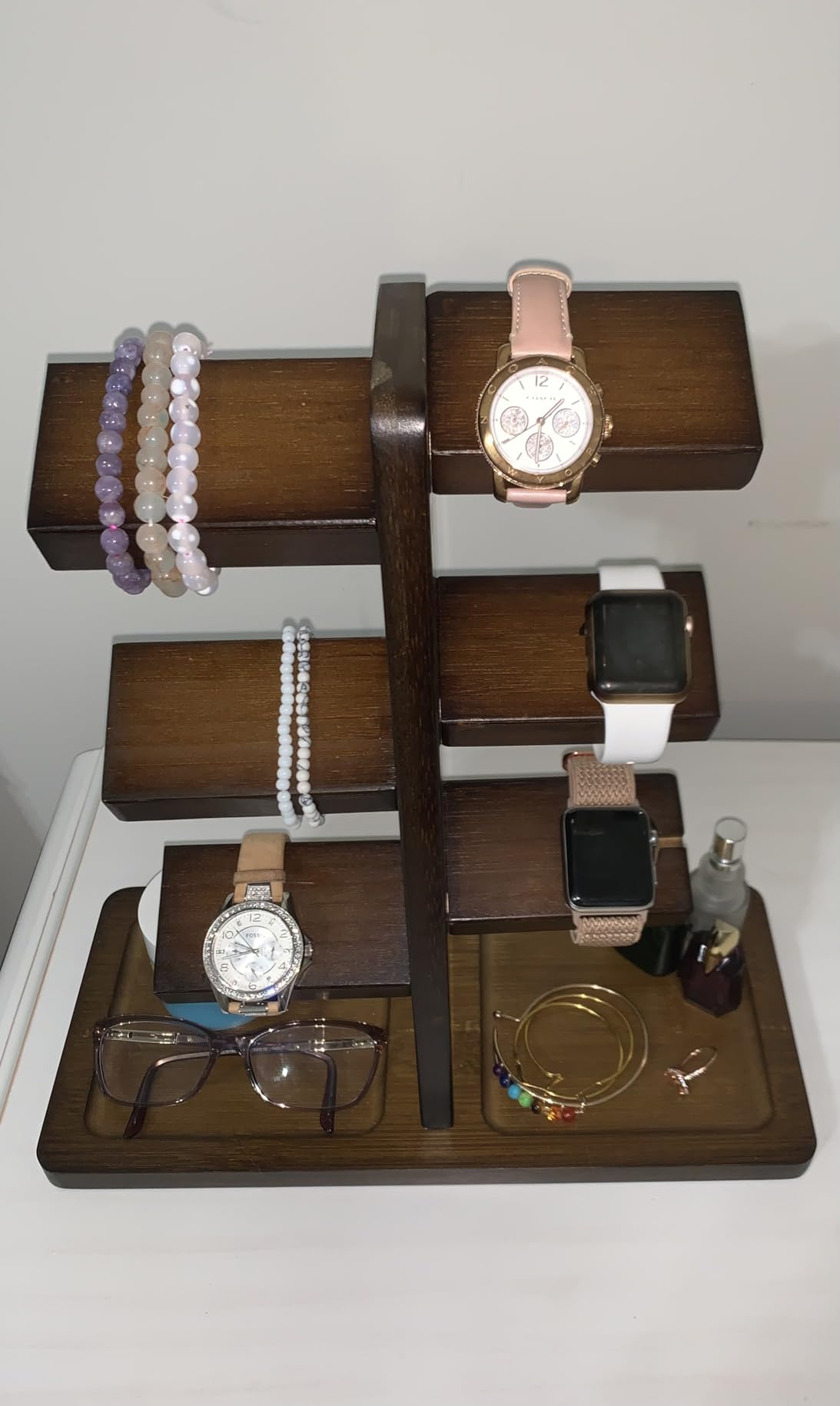 Watch Stand for Men, Watch Display Stand with Charger Groove, Wooden Watch Holder Stand, Jewelry Holder Organizer for Rings, Jewelry, Coins Bracelets, Great Gifts for Men Women, Black customer photo 2