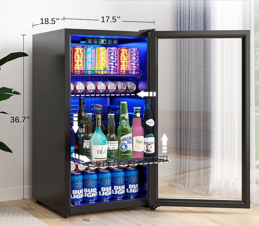 130 Can Beverage Refrigerator, 3.2 Cu.Ft Mini Fridge Beverage Cooler | Glass Door, 35-65°F Digital Temperature Display, Adjustable Shelves, Beverage Fridge for Soda, Beer & Wine customer photo 1