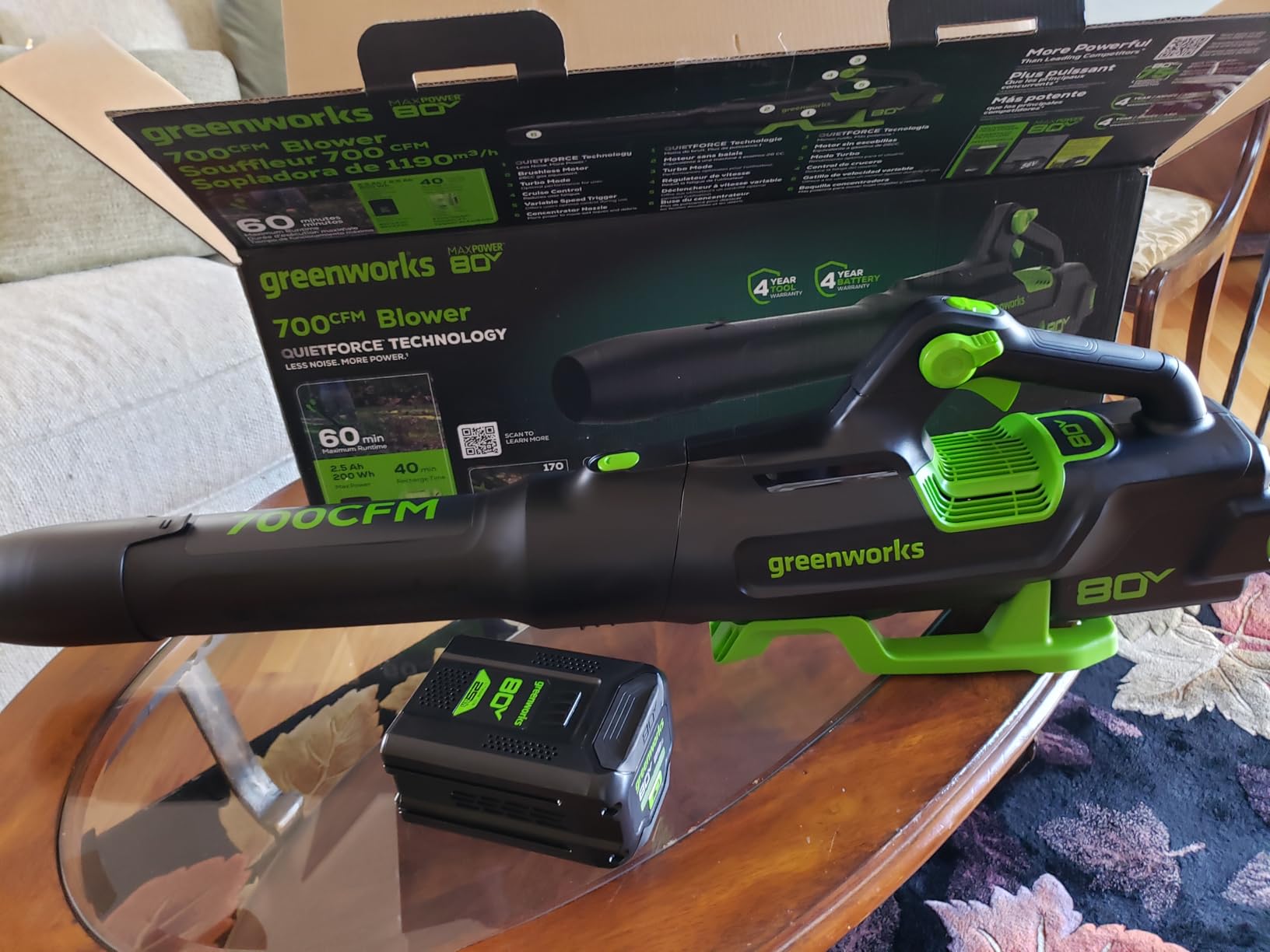 Greenworks 80V Electric Leaf Blower, 700 CFM, 2.5 Ah Battery and Charger customer photo 1