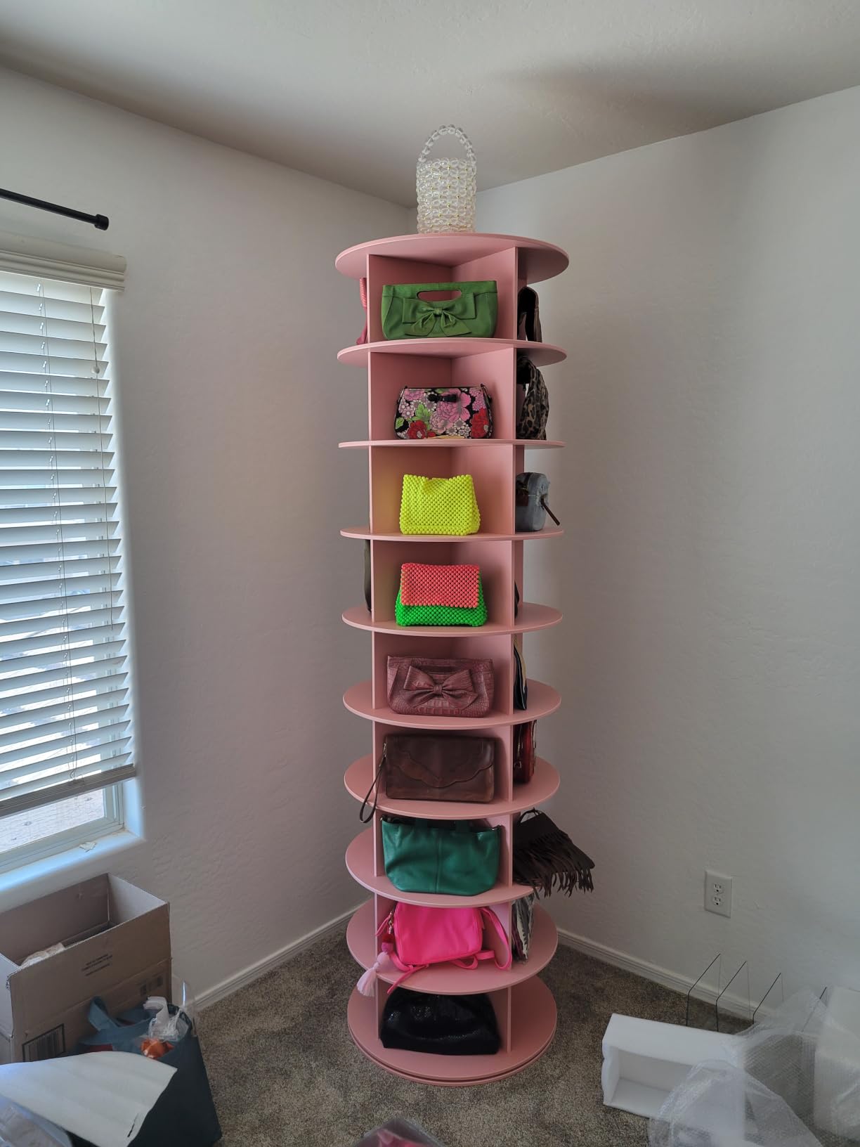 SpaceAid 7 Tier Rotating Shoe Rack Tower, Spinning Shoe Display Lazy Susan, Revolving 360 Shoe Rack Storage Round Carousel, Vertical Handbag Rotate Shoes Closet Organization (7-Tier White) customer photo 1