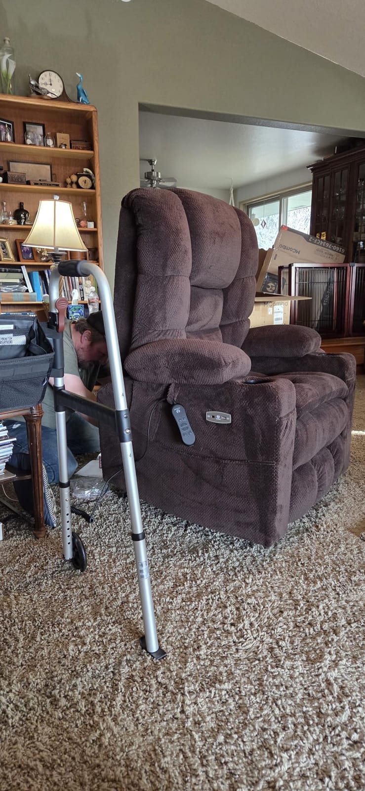 MCombo Triple Motor Lay Flat Power Lift Recliner Chair for Tall Elderly, Infinite Position, Massage, Dual Heating, Adjustable Headrest, Fabric 7634 (Grey, Large) customer photo 1