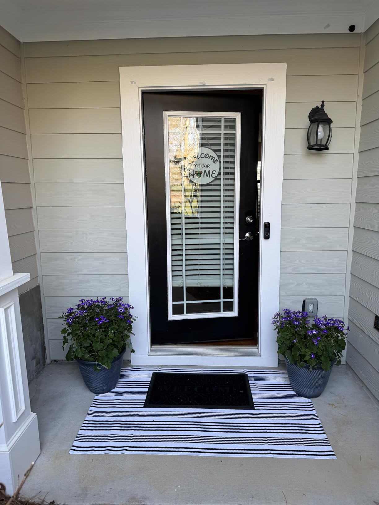 OJIA Outdoor Rug 3'x5', Black and Tan Patio Rugs Fall Door Mat Outside | Machine Washable Porch Rug Outdoor Mats Cotton Woven Entryway Rug Striped Carpet for Front Porch Decor/Deck/Camping/ Entrance customer photo 1