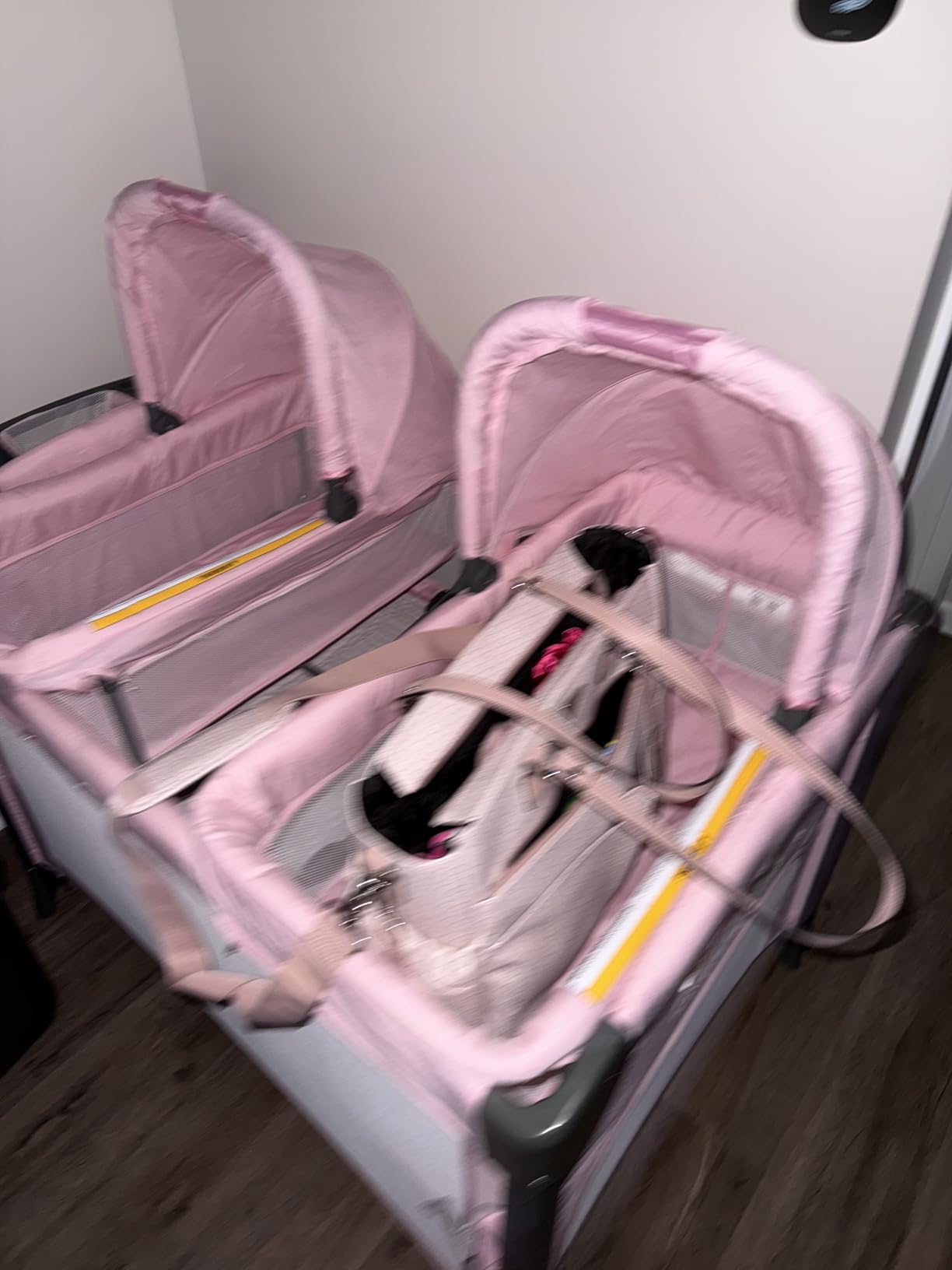 JOYMOR Twin Bassinet for Baby, Bedside Bassinet, Convertible to Bedside Sleeper and Playpen, with Wheel, Brake, Foldable Side Sleeper, Gray customer photo 1