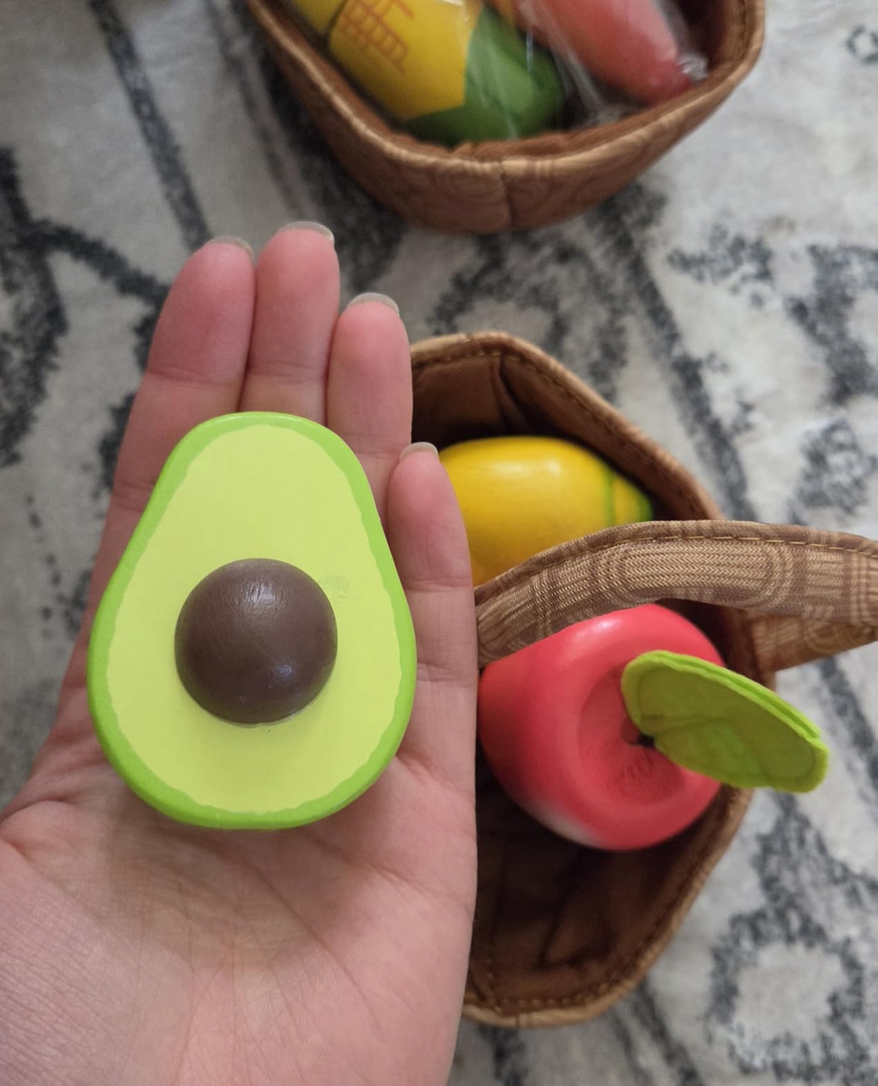 Lehoo Castle Wooden Play Food Set for Toddlers, Play Kitchen Accessories, Pretend Play Cutting Toys, 4 Baskets with Fruits Vegetables Meats Breads, Montessori Sorting Toys for Girls Boys Kids 3-5 customer photo 2