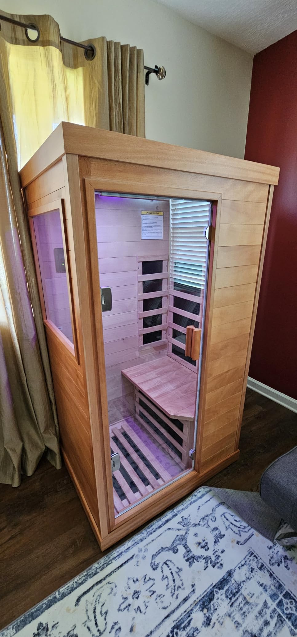 OUTEXER Far Infrared Sauna Home Sauna Spa Room Low-EMF Wood 1200W 120V | Indoor Saunas with 7 color light Tempered Glass Door, Room: 35.2*27.6*61.6 Inch customer photo 2