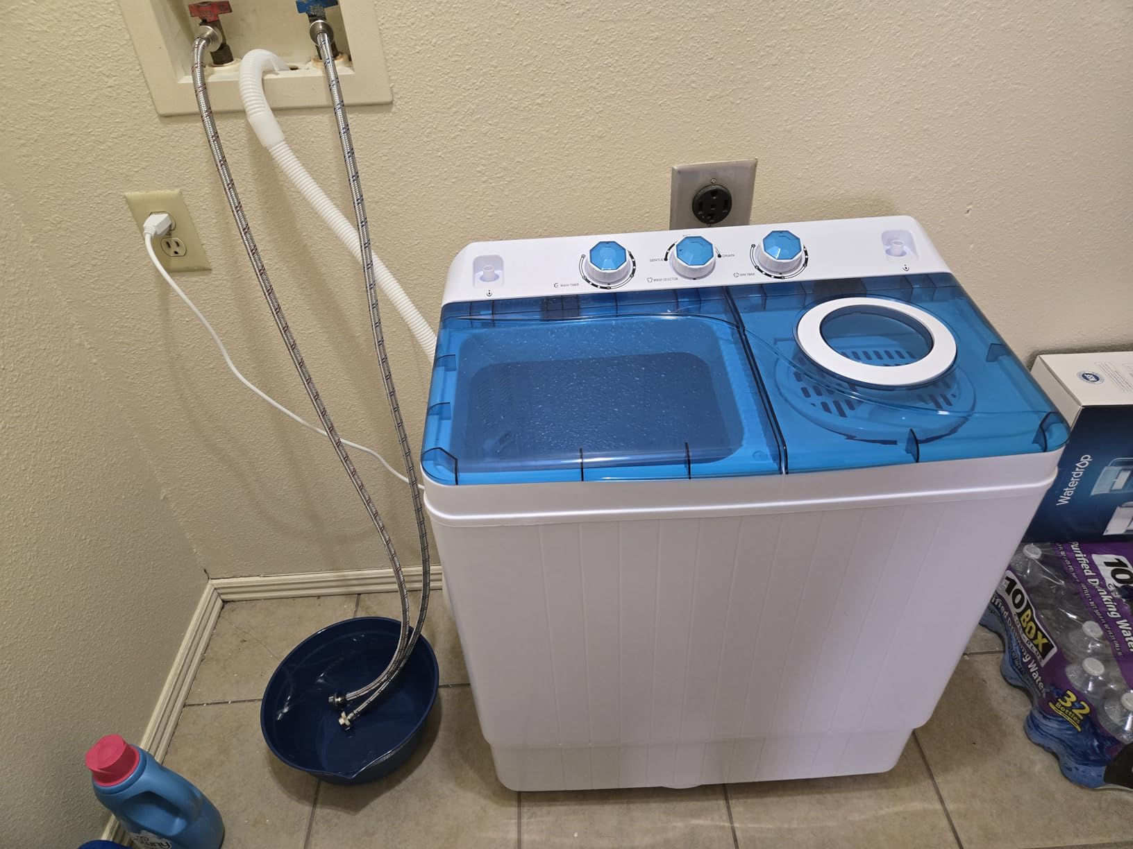 COSTWAY Portable Washing Machine, Twin Tub 26lbs Capacity Laundry, 18lbs Washer and 8lbs Spinner Combo with Timer Knobs, Built-in Drain Pump, Compact Washer for Home Dorm Apartment (Grey+White) customer photo 1