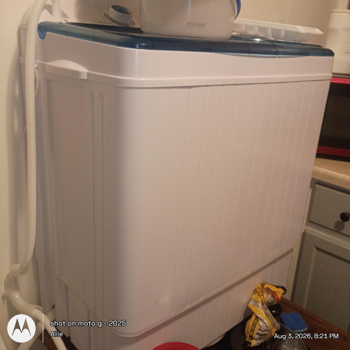 COSTWAY Portable Washing Machine, Twin Tub 26lbs Capacity Laundry, 18lbs Washer and 8lbs Spinner Combo with Timer Knobs, Built-in Drain Pump, Compact Washer for Home Dorm Apartment (Grey+White) customer photo 2