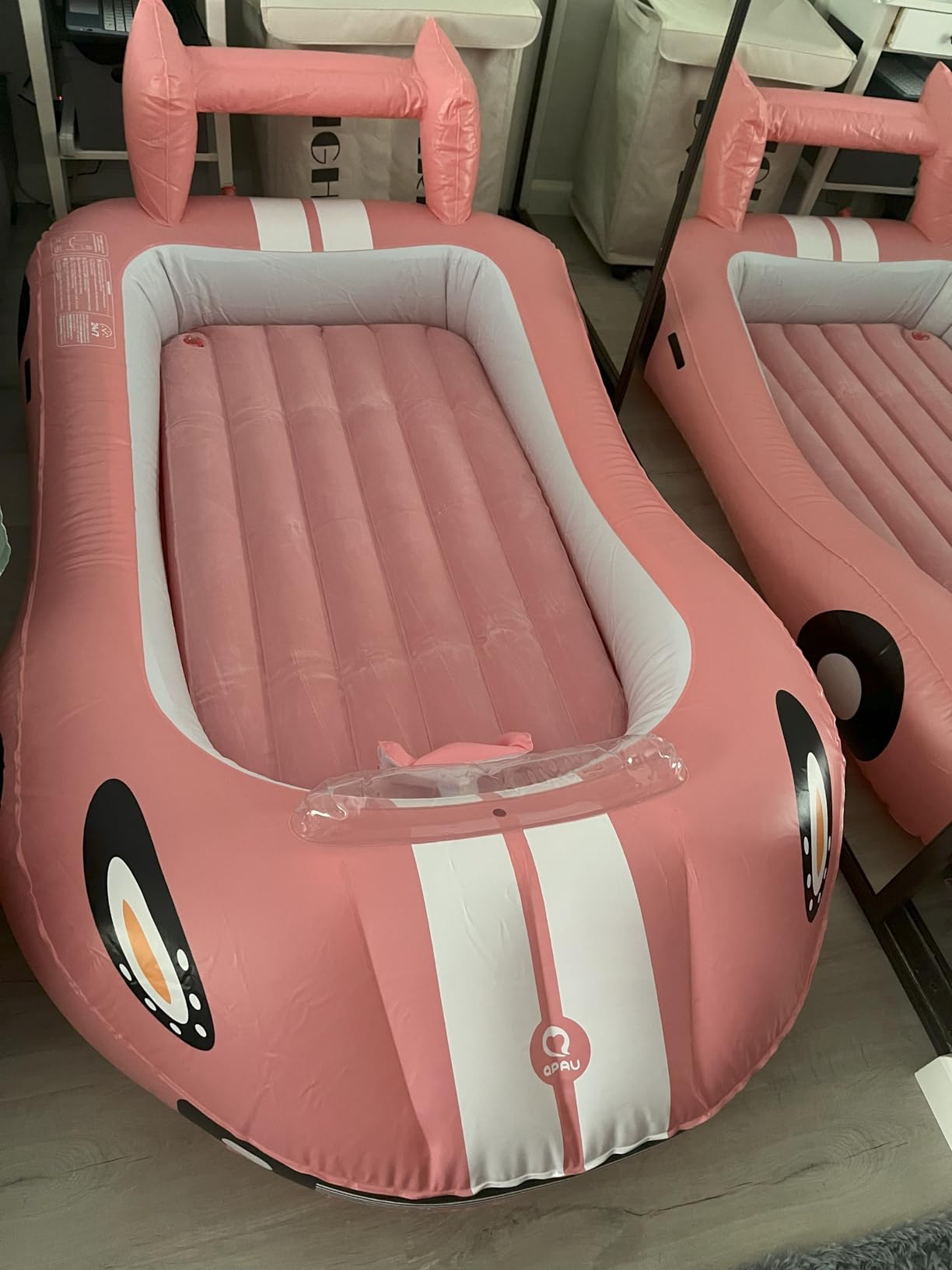 QPAU Inflatable Toddler Travel Bed with Fast Electric Pump, Racing Car - Portable Kids Air Mattress for Home, Family Visits, Camping, Travel and Hotel Stays, Pink customer photo 1