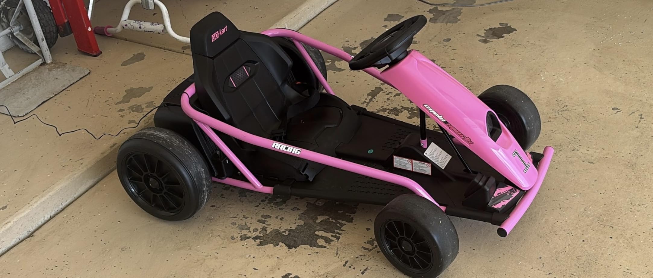 Aosom 24V 8.1 MPH Electric Go Kart Drifting Car Kids Ages 8-12 Red | Battery Powered Ride on Toy, Slow Start, Music, Horn Honking, Safety Belt, 154 lb Max Weight, Outdoor Use customer photo 1