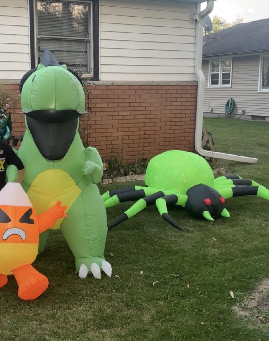 COMIN 9FT Halloween Inflatables Decorations Green Spider Yard LEDs Decor, Built-in LEDs and green scary spider design for Halloween lawn, garden, porch and party displays customer photo 1