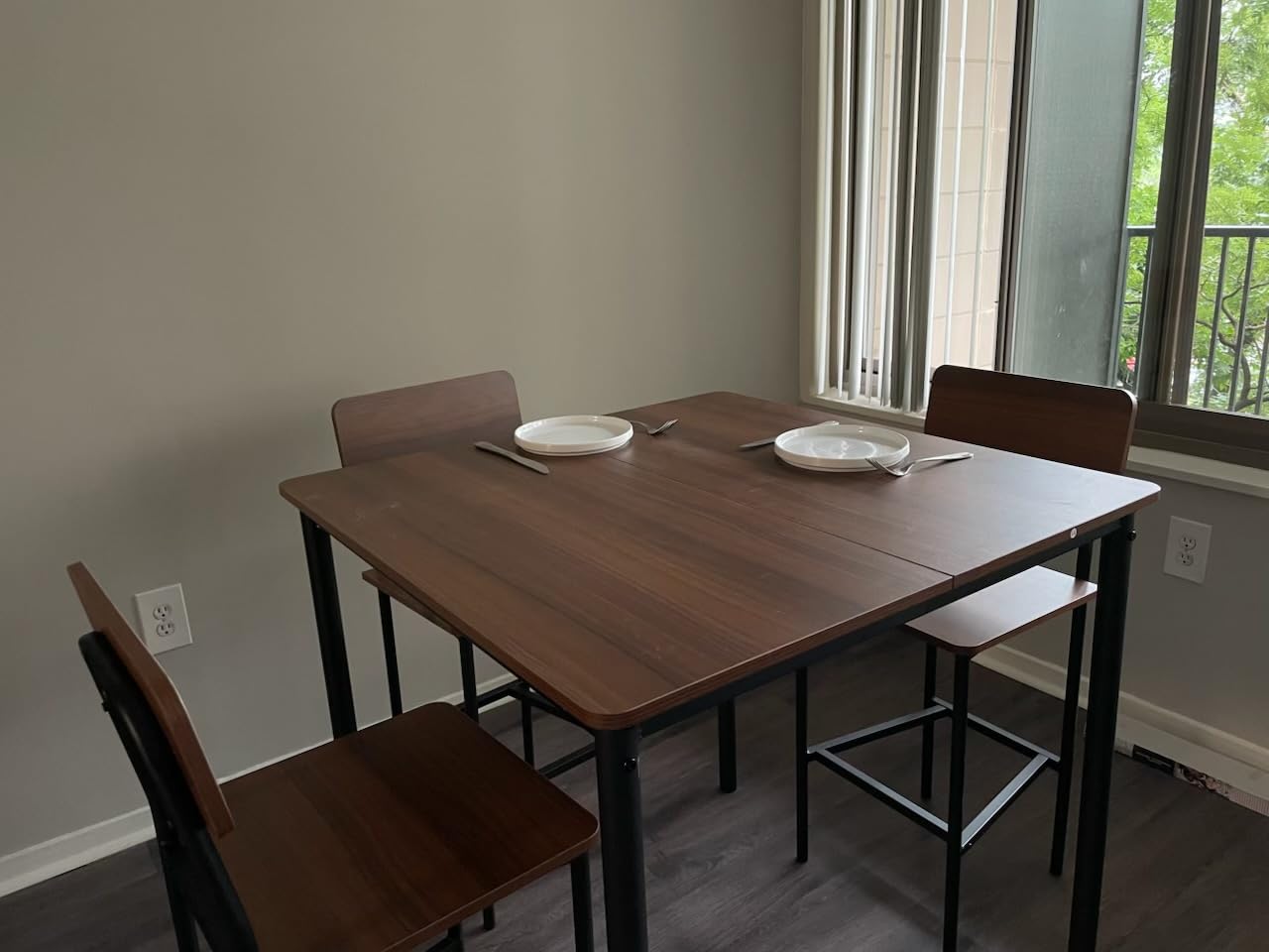 Giantex 5-Piece Dining Table Set W/Counter Height Table & 4 Bar Stools, Industrial Kitchen Dining Set W/Footrest & Backrest, Space-Saving Dinette Set for Pub, Dining Room, Restaurant (Mix Brown) customer photo 1
