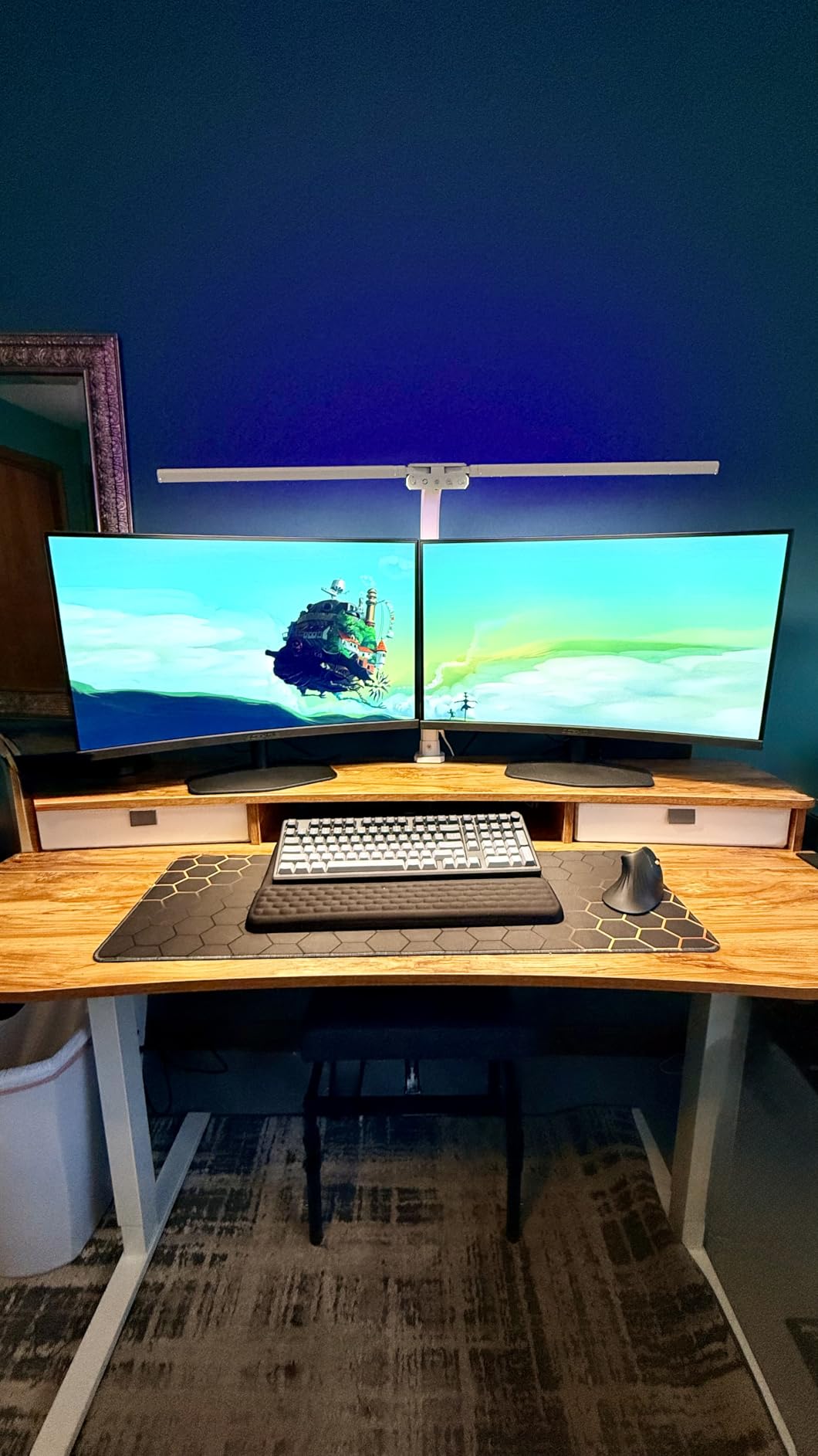 HUANUO 48″ x 24″ Electric Standing Desk with 2 Drawers, C-Clamp Mount Compatible, Height Adjustable Computer Desk, Home Office Stand Up Desk with 4 Preset Heights & 2 Hooks, Black customer photo 1
