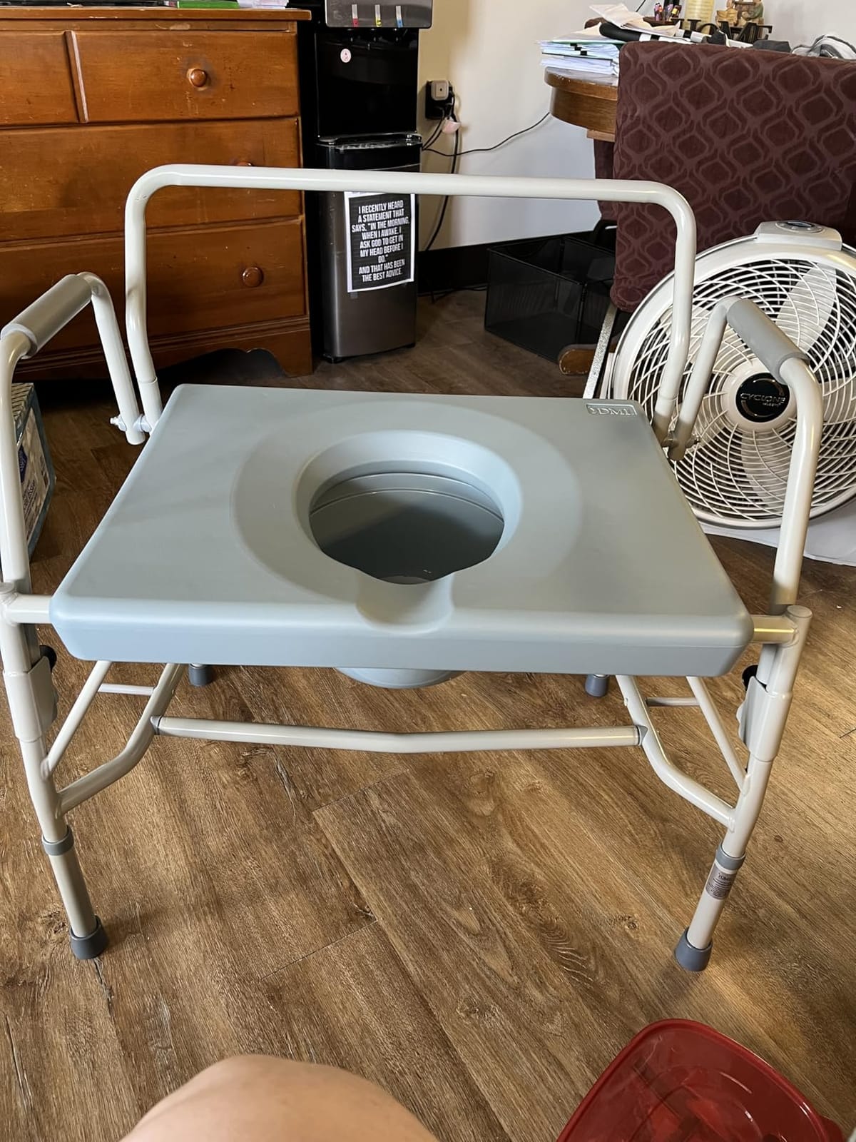 DMI Drop Arm Portable Toilet Commode, Extra-Wide Seat, 500 Pound Weight Capacity, Bucket with Lid Included, Adjustable Legs, Elderly Assistance Products, Grey customer photo 2