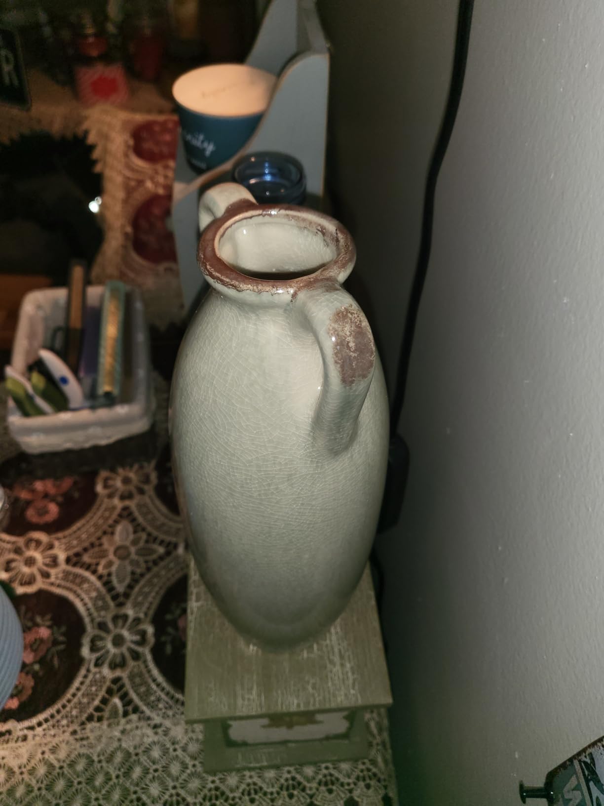 VICTOR & TERESA Blue and White Floor Vase for Pampas Grass, 14'' Tall Vase for Home Decor, Ceramic Farmhouse Decorative Large Vases for Flower, Mantel, Living Room, Shelf, Centerpieces, Gift for Her customer photo 2
