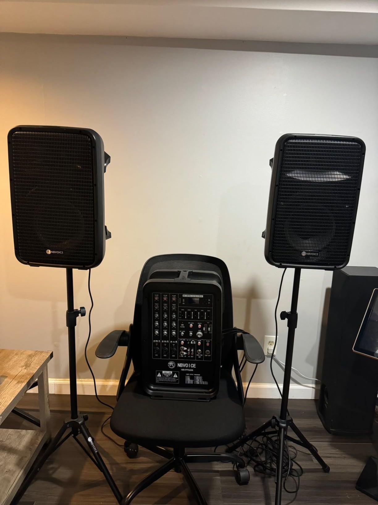 NBVOICE Professional Portable All-in-One Integrated 2-Way PA System Fixed Setup, Suitcase Design w/ 8-Channel Mixer, 2 Speaker Stands, Bluetooth, Mic for Performances, Presentations customer photo 2