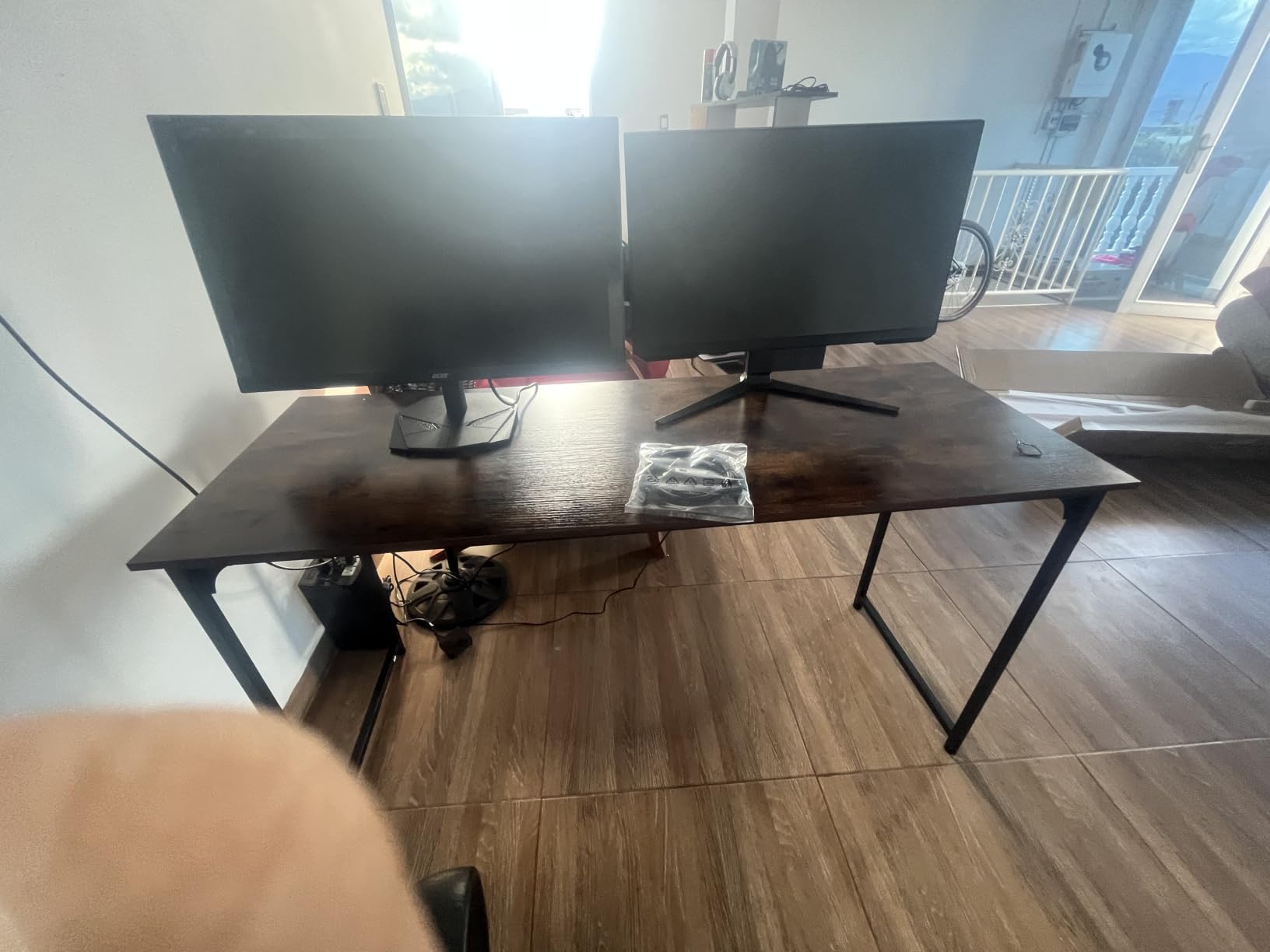 Huuger Computer Desk, 55 Inch Home Office Desk, Gaming Writing Work from Home Study Desk, Large Legroom, Sturdy Metal Frame, Modern Simple, Rustic Brown customer photo 1
