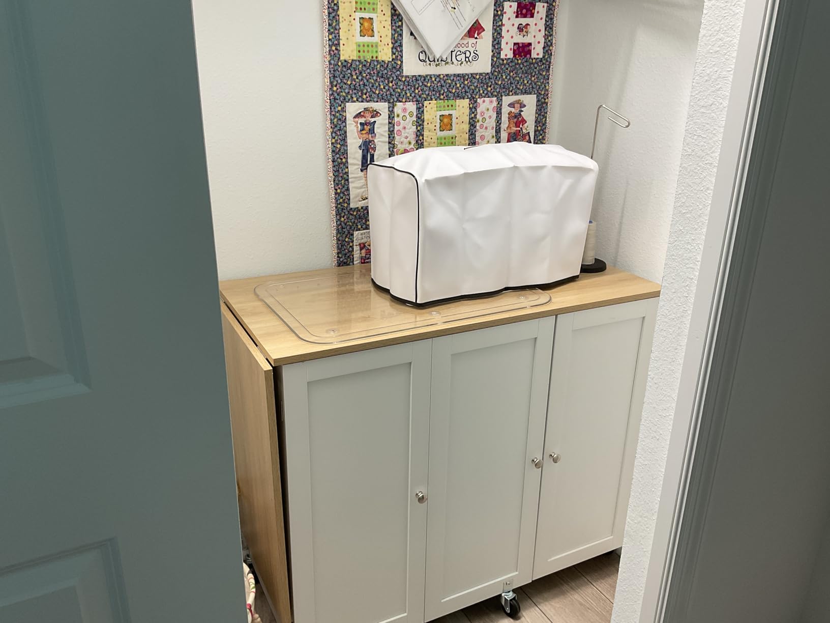 Best Choice Products Large Folding Sewing Table, Multipurpose Portable Craft Station & Side Desk w/Compact Design, Caster Wheels, Storage Shelves, 2 Storage Trays, Magnetic Doors - Natural/White customer photo 1