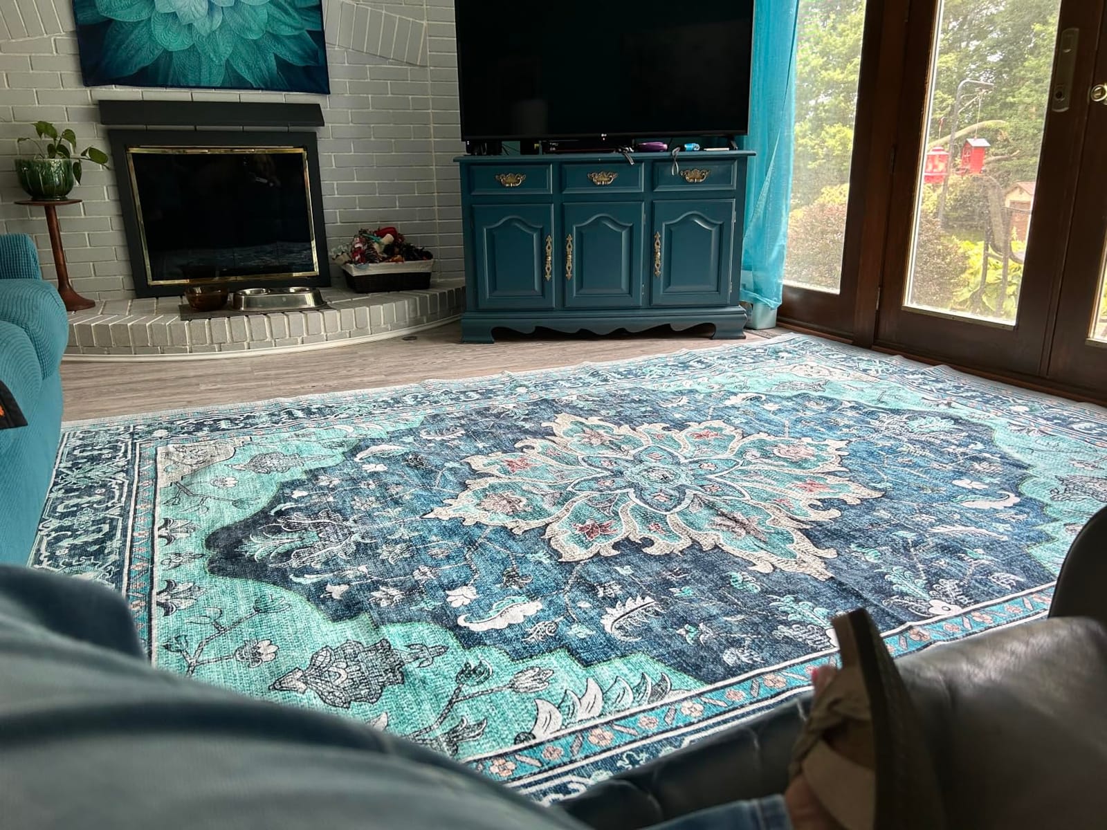 RELEANY Washable Area Rug, 5'x7', Brick/Brown/Green | Non-Slip, Water Repellent, Pet Friendly, Easy to Clean, Vintage Floral Boho Decor for Living Room Bedroom Dining Room Office customer photo 1