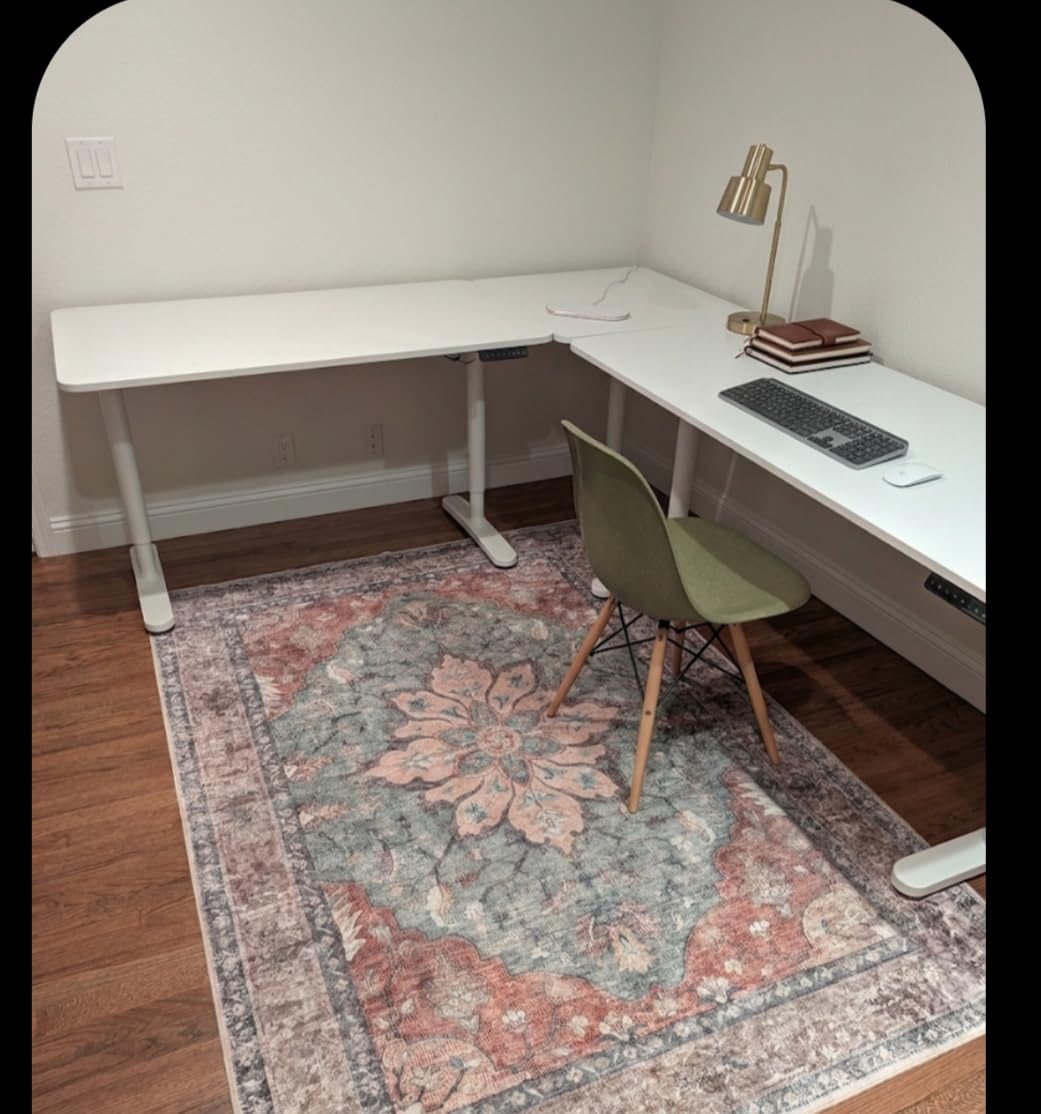 RELEANY Washable Area Rug, 5'x7', Brick/Brown/Green | Non-Slip, Water Repellent, Pet Friendly, Easy to Clean, Vintage Floral Boho Decor for Living Room Bedroom Dining Room Office customer photo 2