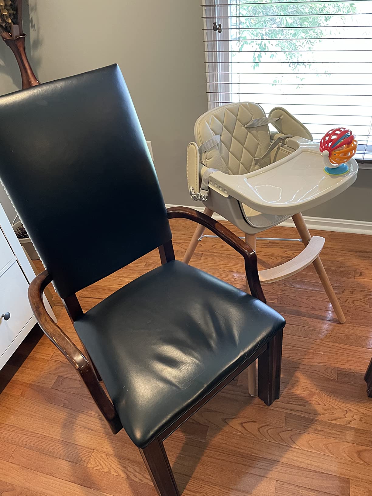 Mallify 3-in-1 Wooden High Chair, Convertible High Chairs for Babies and Toddlers, Baby Highchair with Adjustable Legs & Dishwasher-Safe Tray, Sleek Hardwood & Premium PU Cushion, Beige customer photo 2