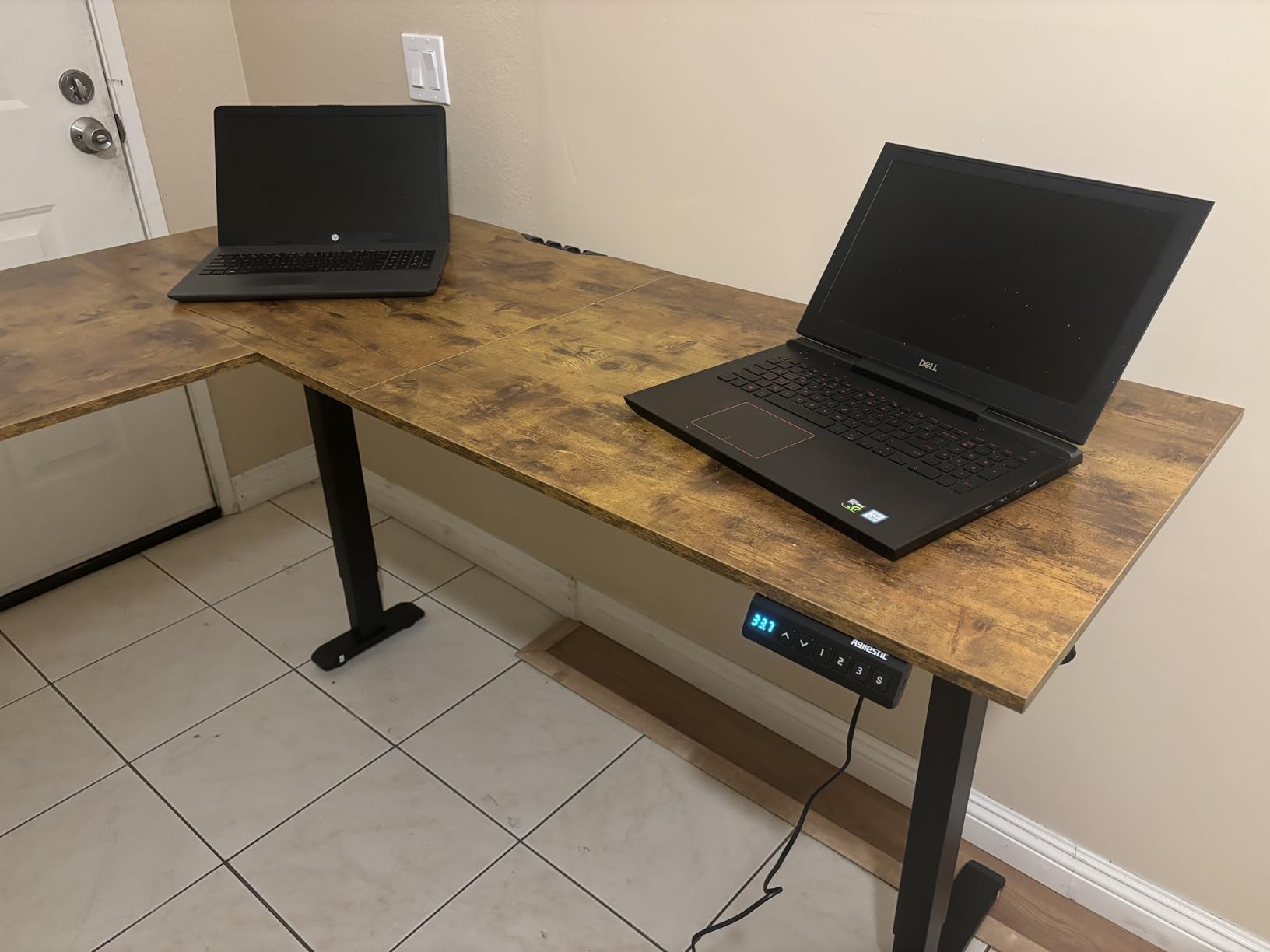 Agilestic 63 x 55 Inch L Shaped Electric Standing Desk, Rustic Brown customer photo 2