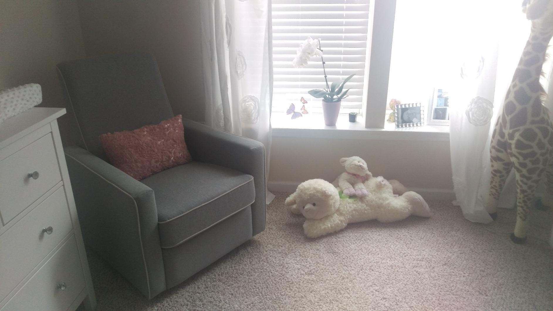 Davinci Piper Upholstered Recliner and Swivel Glider in Heathered Blue with Cream Piping, Greenguard Gold & CertiPUR-US Certified customer photo 2